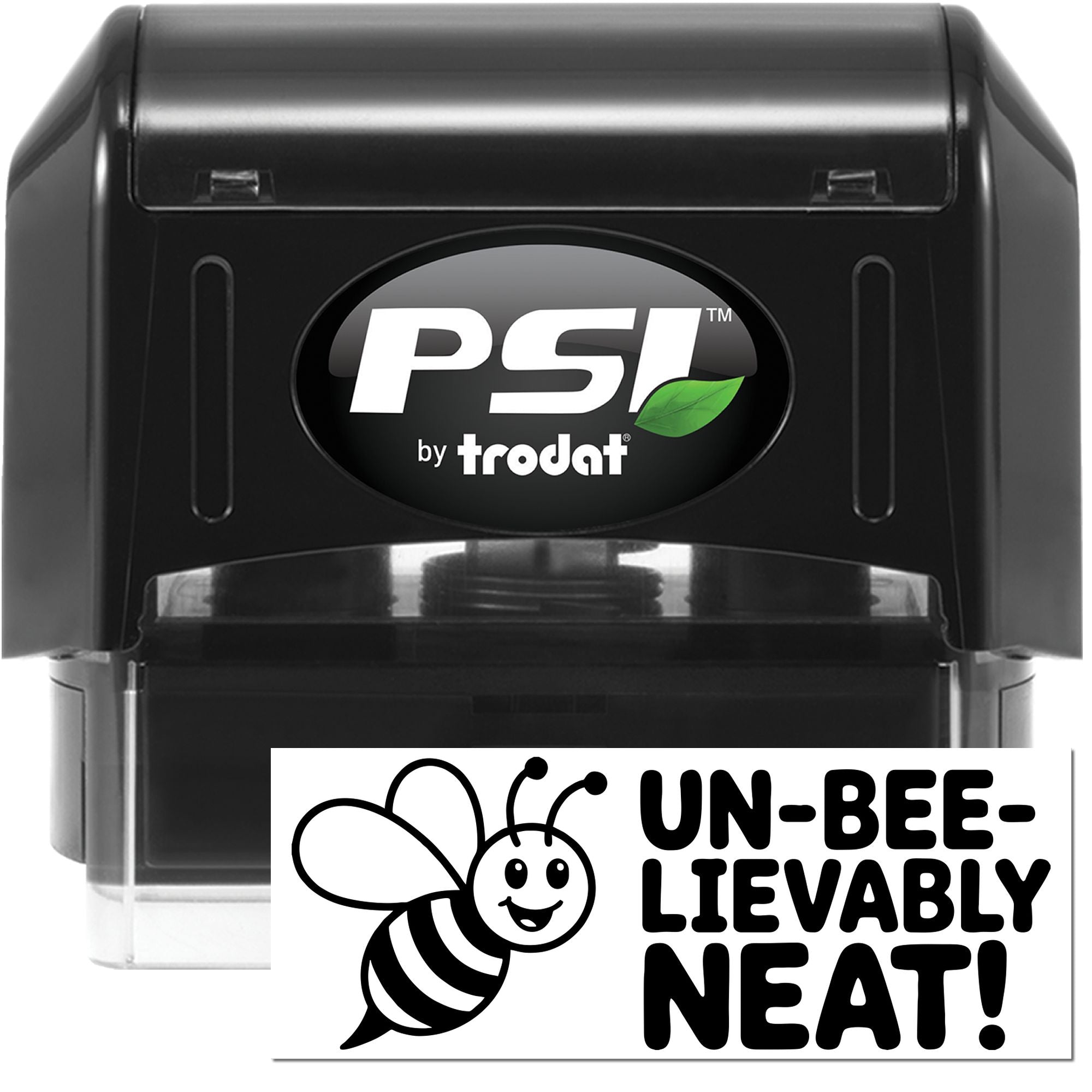 PSI by Trodat self-inking rubber stamp with Un-bee-lievably Neat! bee design for fun classroom or office marking.
