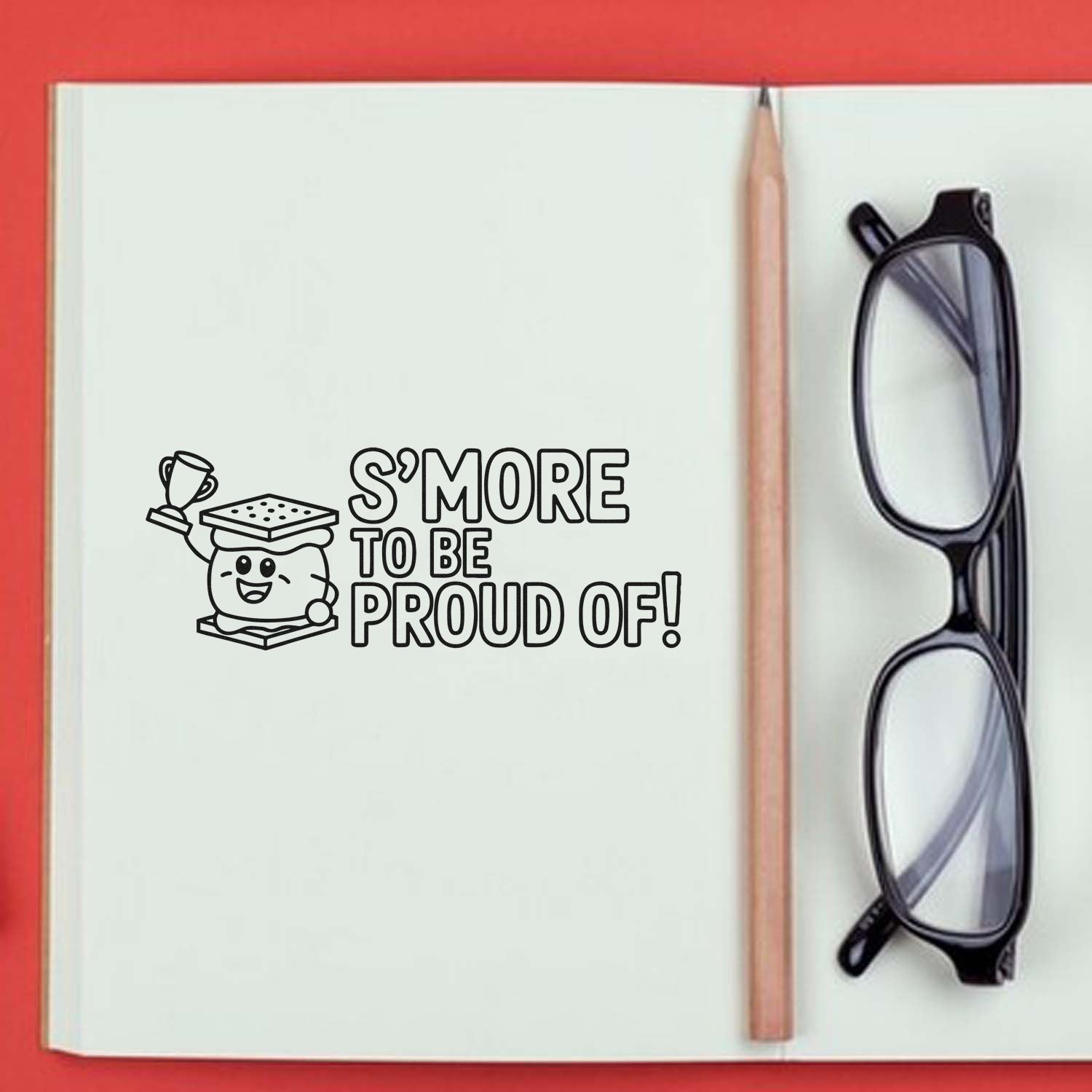 Cute Smore to Be Proud Of rubber stamp design with trophy smore graphic for scrapbook, journal, and congratulation crafts.