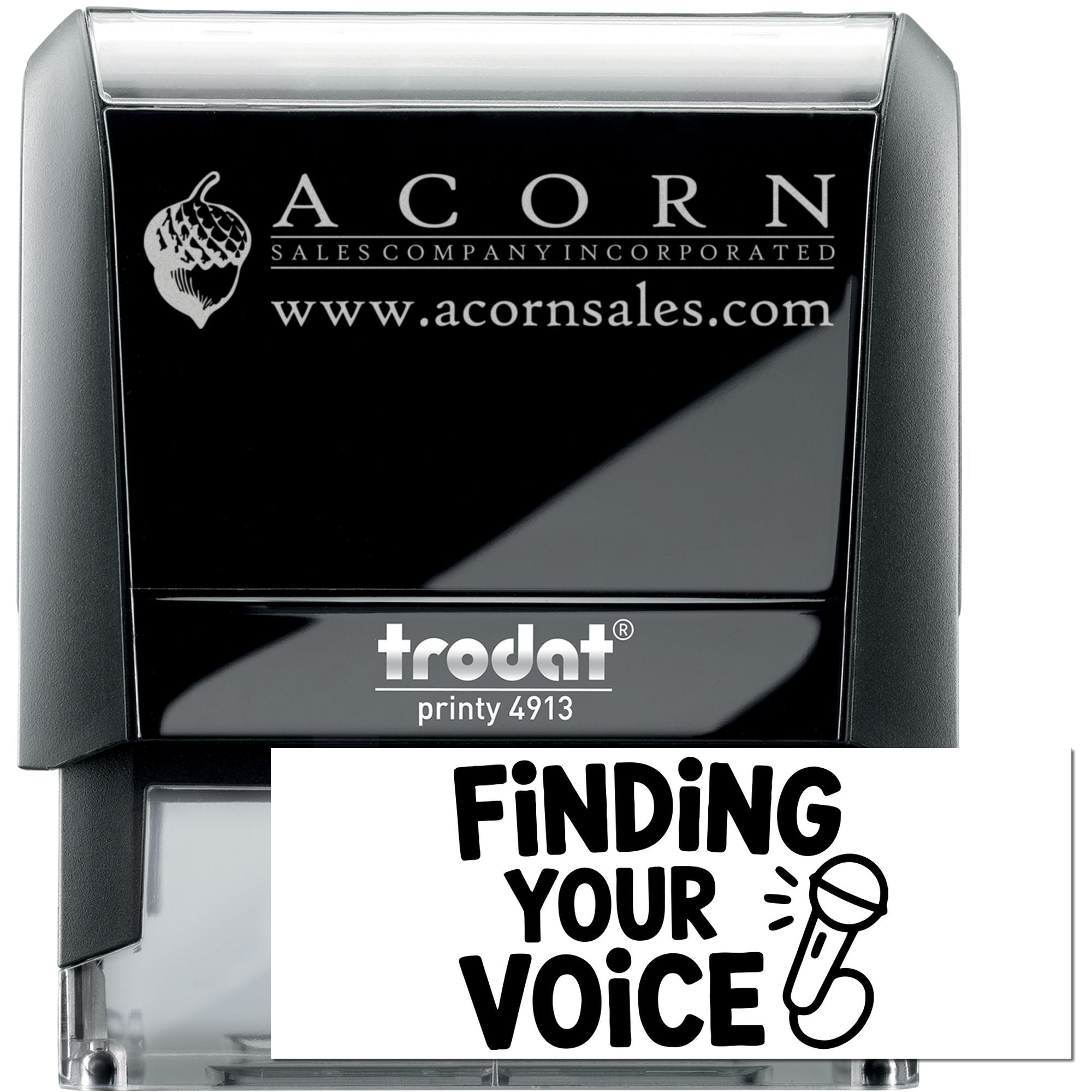 Trodat Printy 4913 custom self-inking rubber stamp with logo and website imprint for business branding.