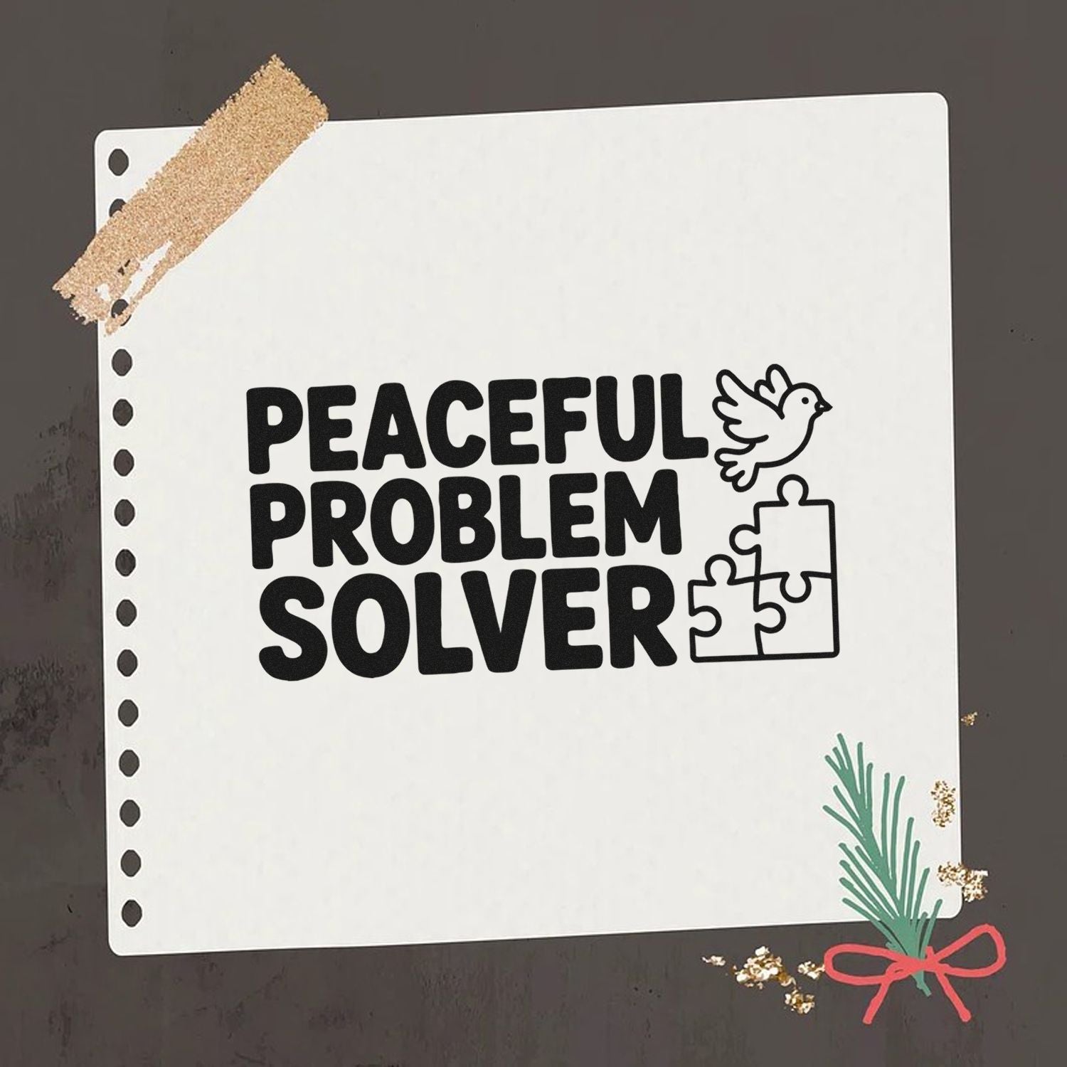 Peaceful Problem Solver rubber stamp design with dove and puzzle piece, ideal for teacher, counselor, and classroom crafts.