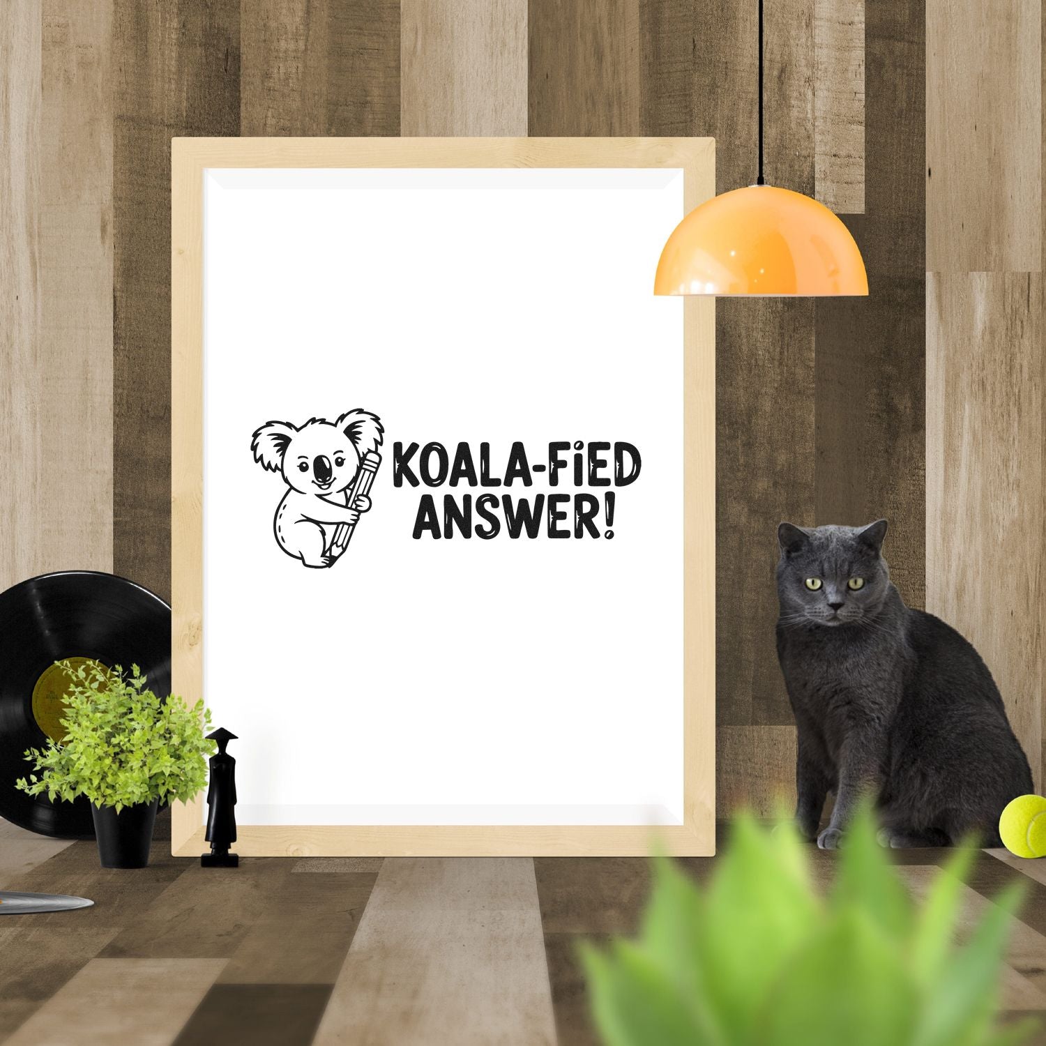 Koala-fied Answer rubber stamp design with koala holding pencil, ideal for teacher grading and classroom rewards.