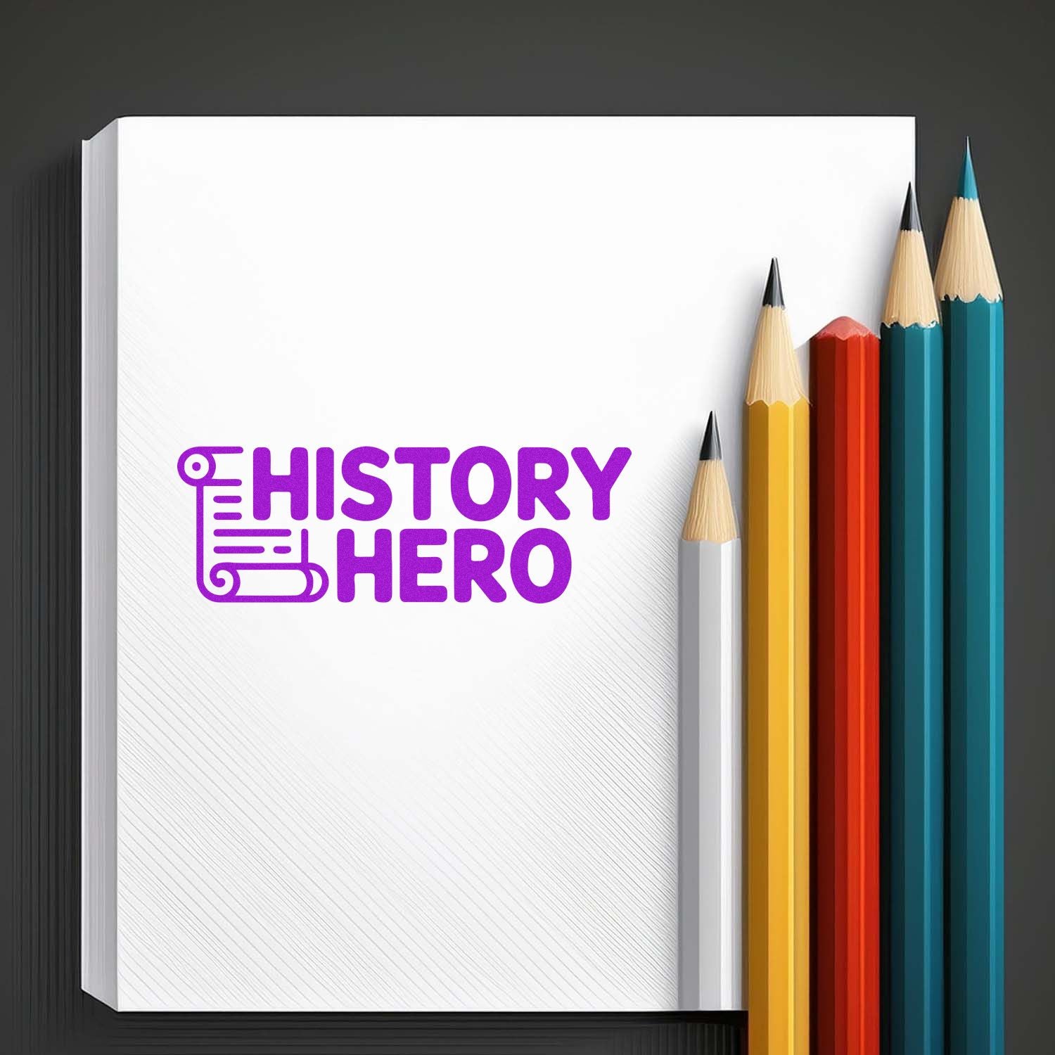 History Hero rubber stamp design for teachers and classrooms, ideal for custom educational reward stamps and grading.