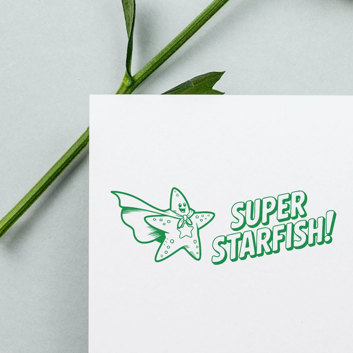 Starfish rubber stamp with Super Starfish! sea life design on paper