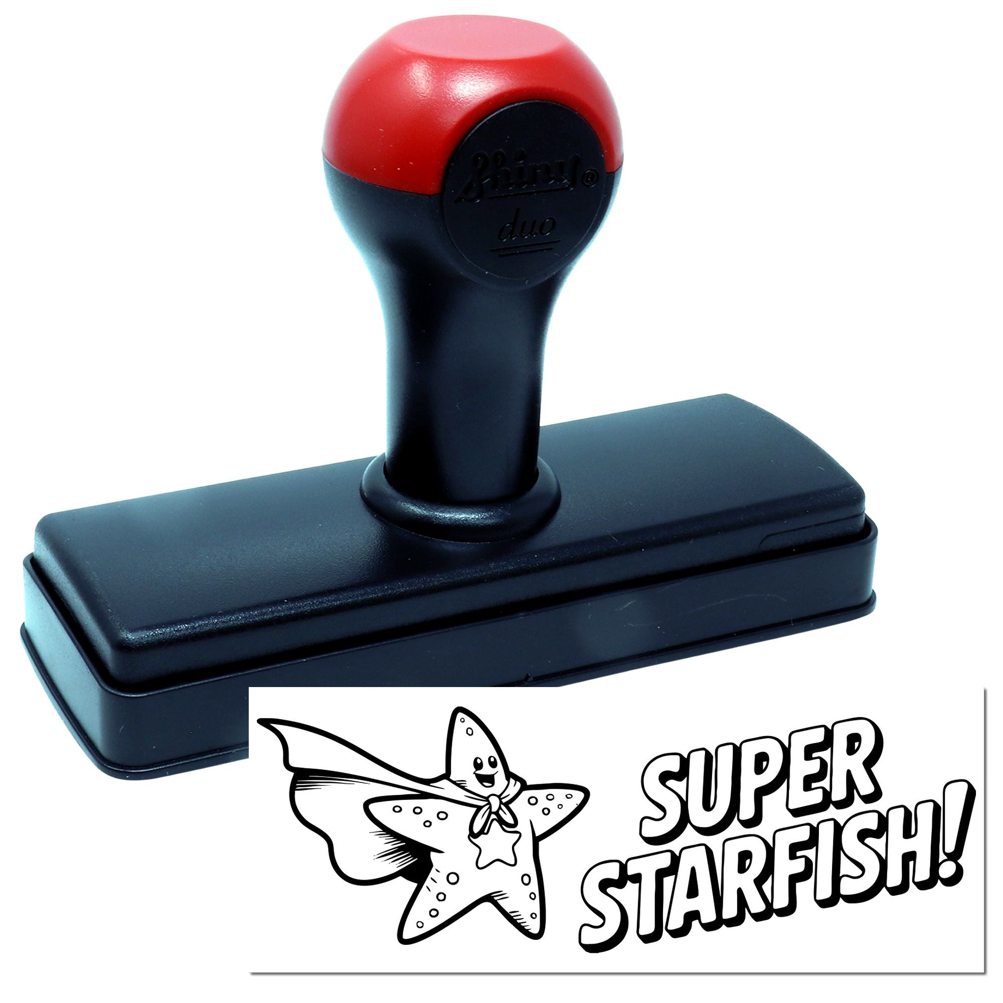 Self-inking rubber stamp with Super Starfish design for ocean-themed crafts, classroom rewards, and custom kids stamping.