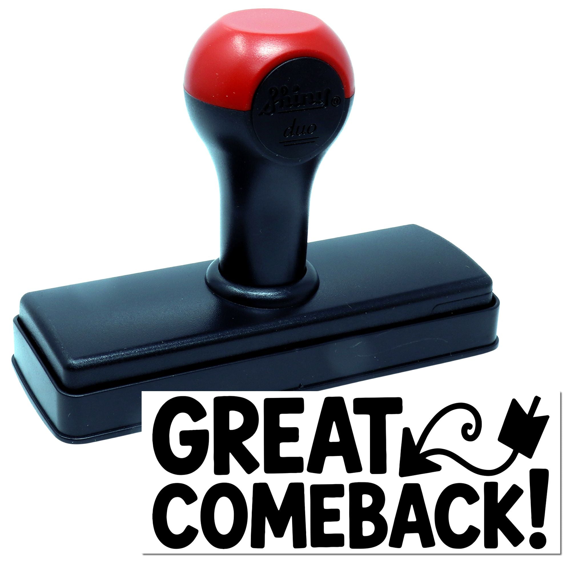 Self-inking rubber stamp with Great Comeback! design for feedback, classroom rewards, and office use.