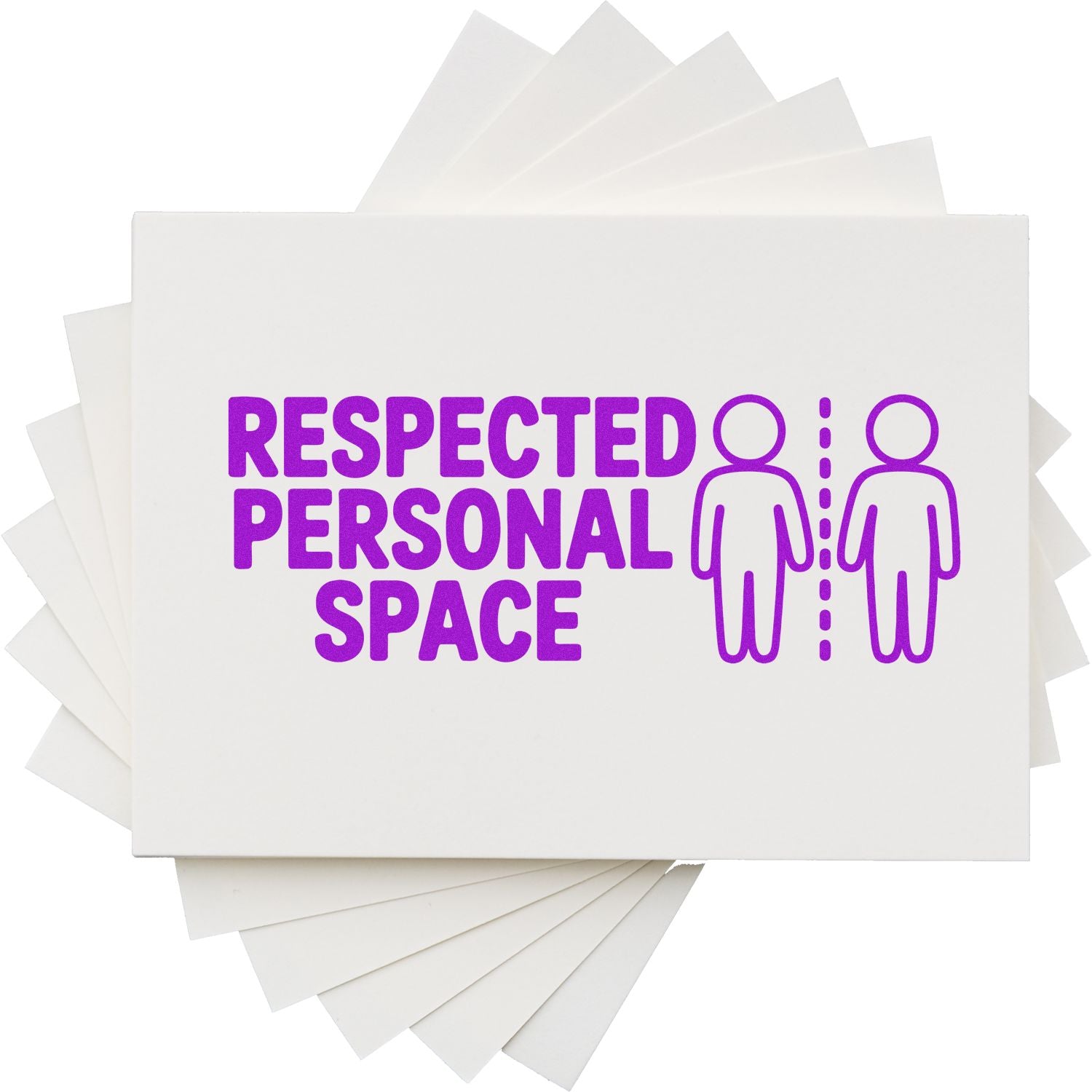 Respected Personal Space rubber stamp with two figures separated by a dotted line, ideal for social distancing awareness.