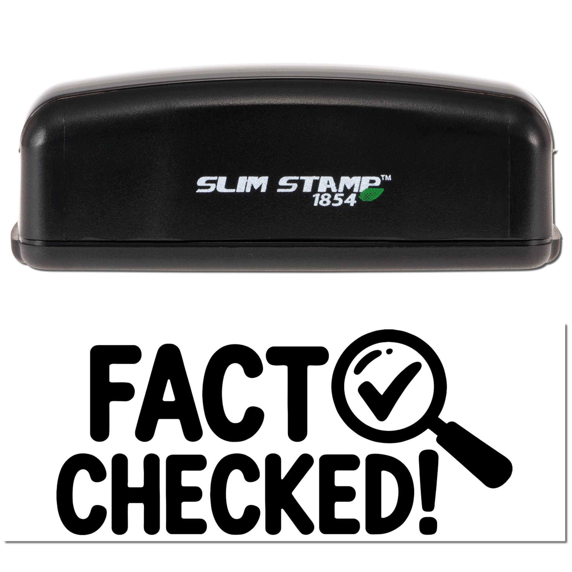 Self-inking Slim Stamp 1854 rubber stamp with Fact Checked imprint for verifying documents, reports, and content.