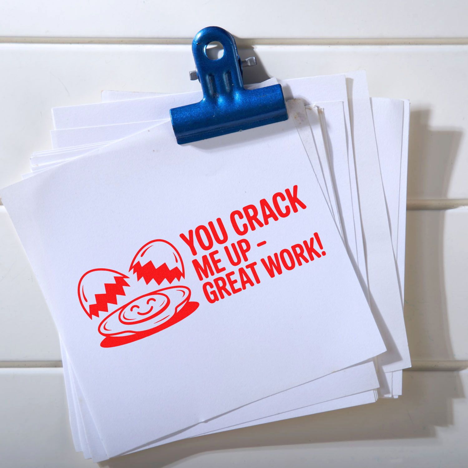 Custom rubber stamp imprint reading You crack me up - great work! on paper, ideal for fun office recognition.