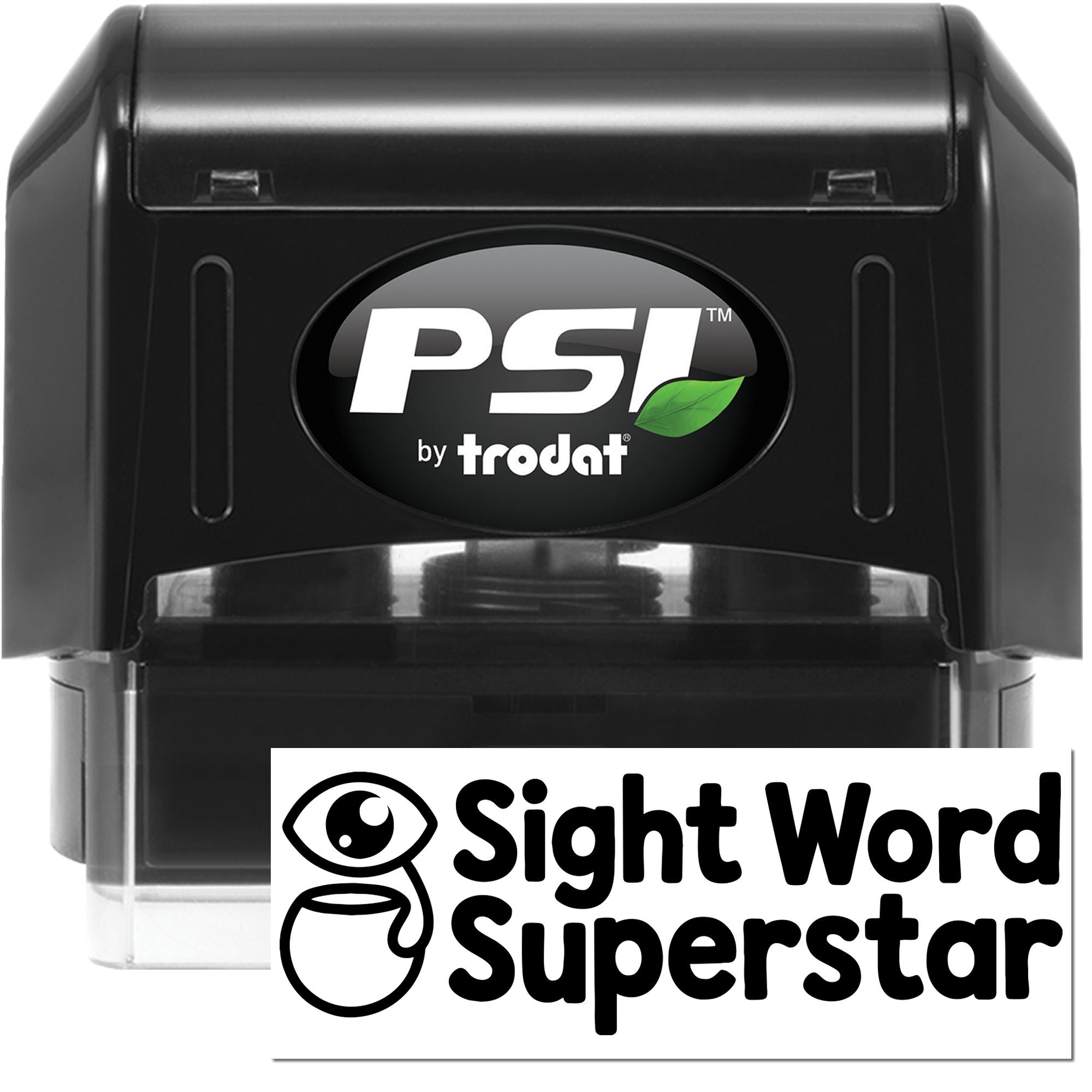 PSI by Trodat self-inking rubber stamp for teachers, featuring a Sight Word Superstar award stamp design.