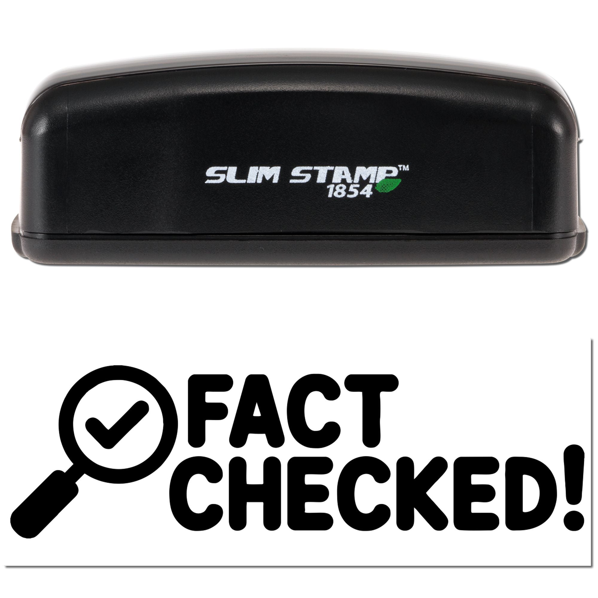Slim Stamp 1854 rubber stamp with Fact Checked! approval design for document verification and quality control.