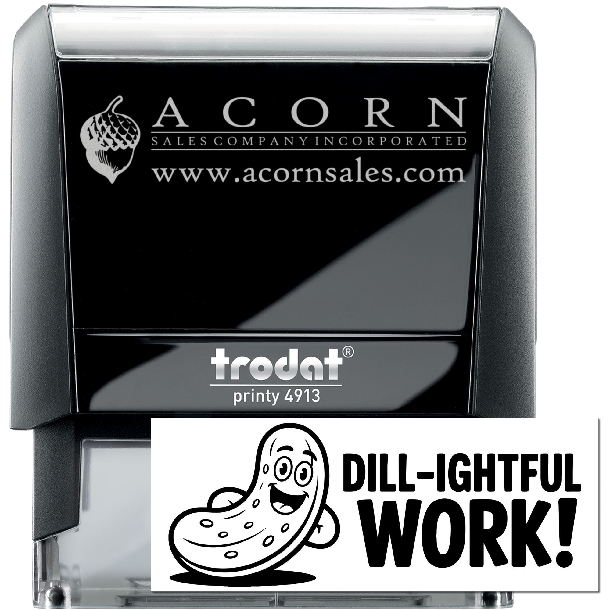 Custom self-inking rubber stamp examples with logo and text designs on a Trodat Printy 4913 stamp.