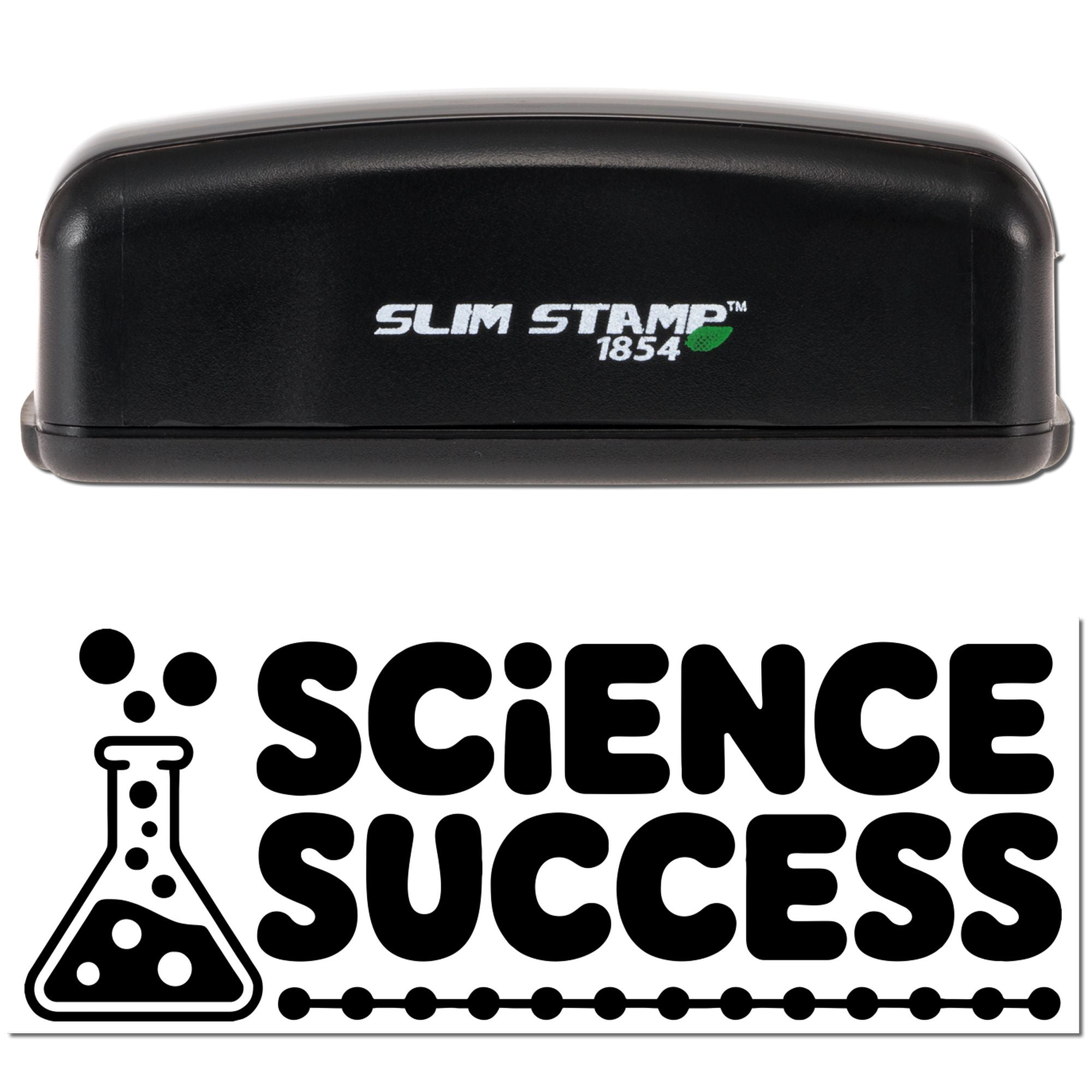 Slim Stamp 1854 rubber stamp with Science Success imprint and flask icon for classroom rewards.