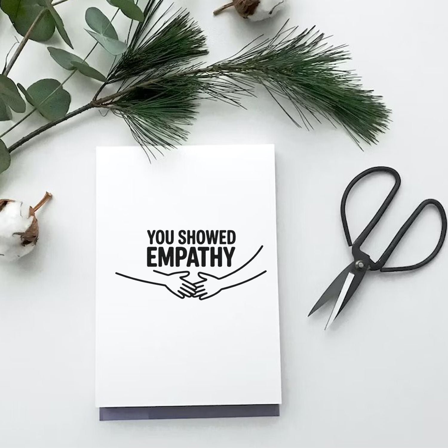 You Showed Empathy rubber stamp with handshake icon for teacher appreciation cards and stationery