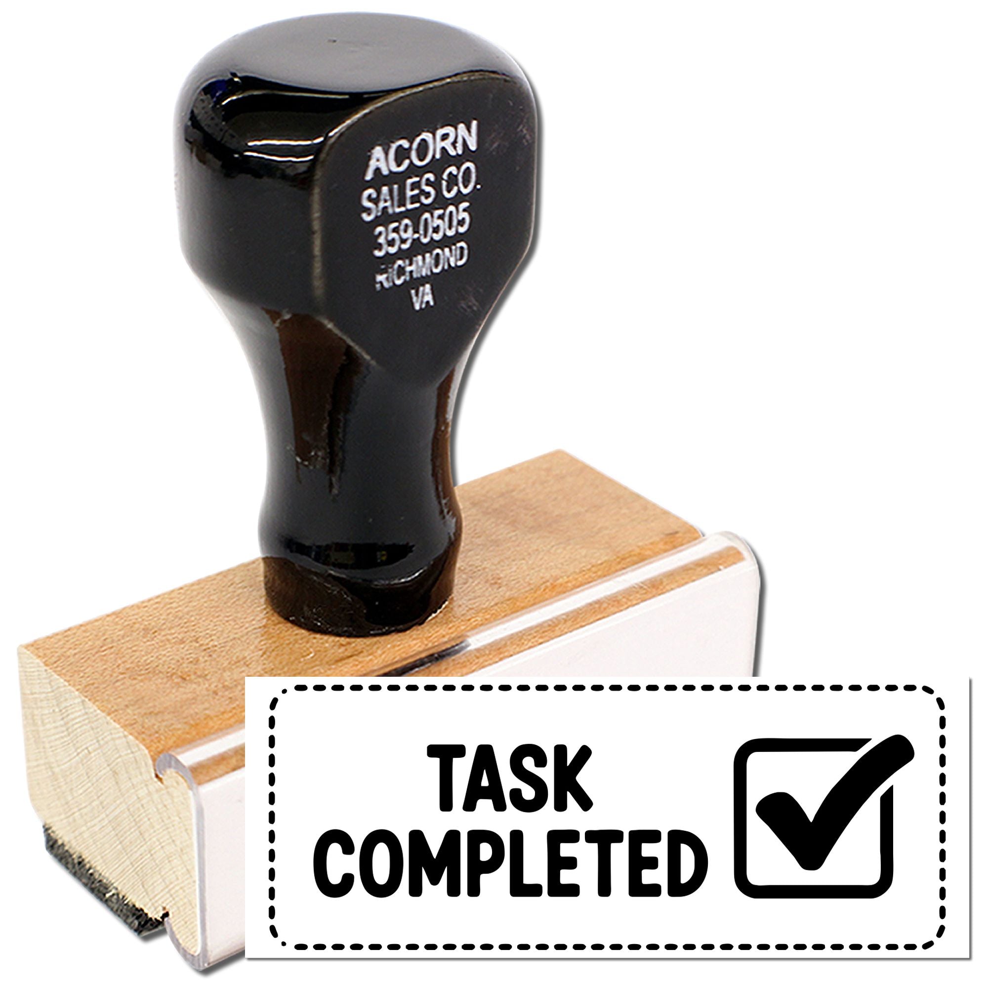 Task Completed rubber stamp with checkmark for office approvals, project tracking, and workflow status.
