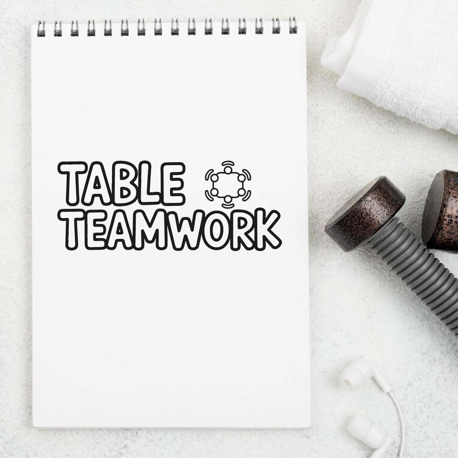 Custom rubber stamp design with Table Teamwork text and teamwork icon for restaurant and cafe staff.
