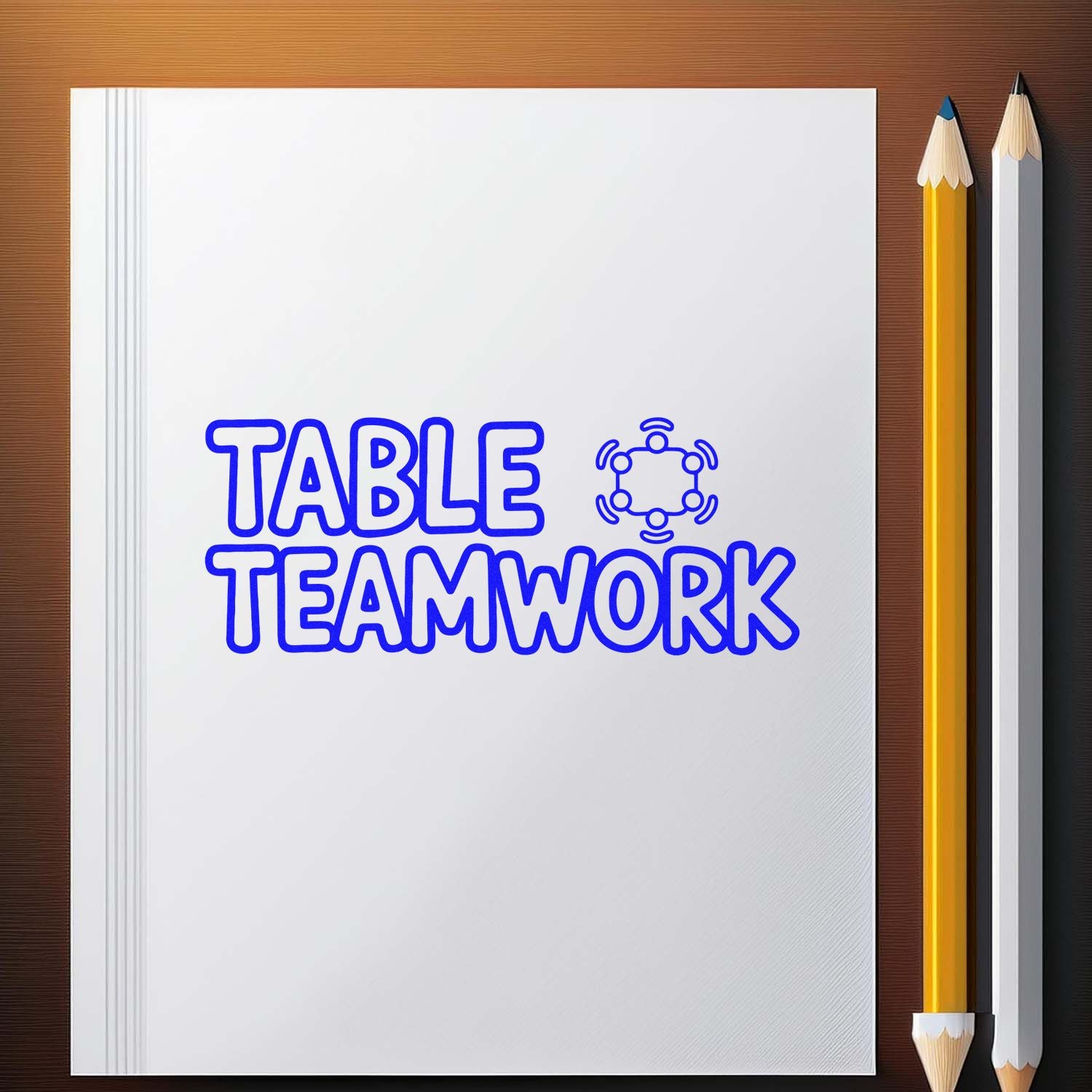 Custom rubber stamp design reading Table Teamwork with team icon, ideal for office collaboration, meetings, and planners.