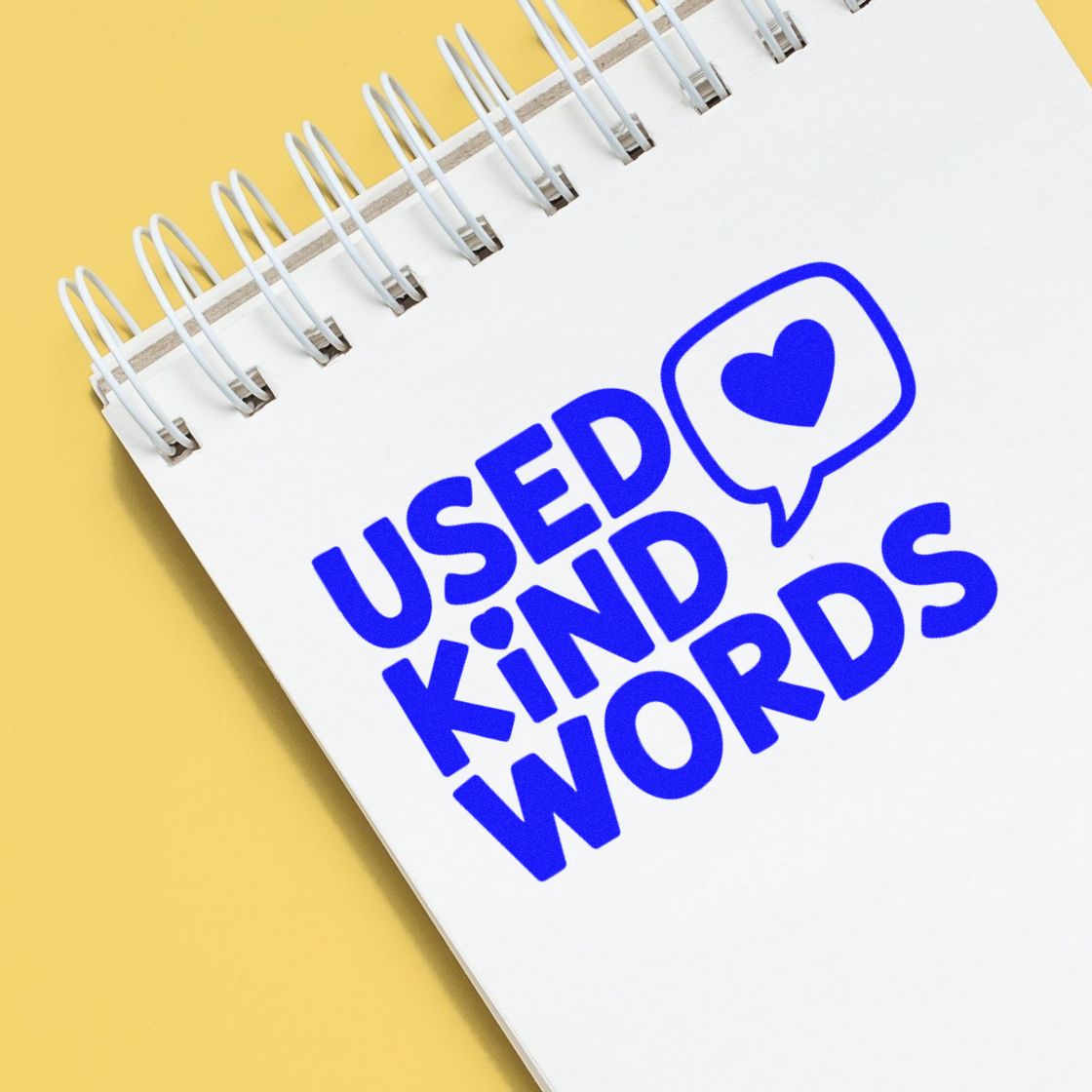 Used Kind Words rubber stamp design with heart icon for positive feedback, gratitude notes, and customer review messaging.