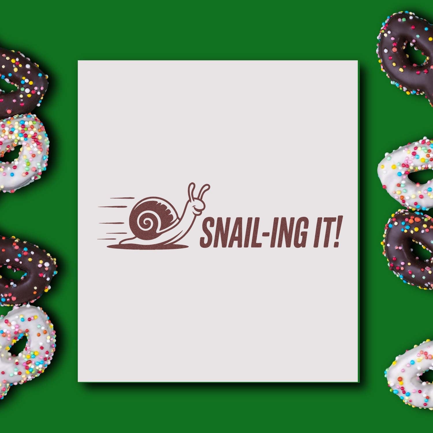 Funny snail rubber stamp with Snail-ing it! text for crafting, cards, and stationery.