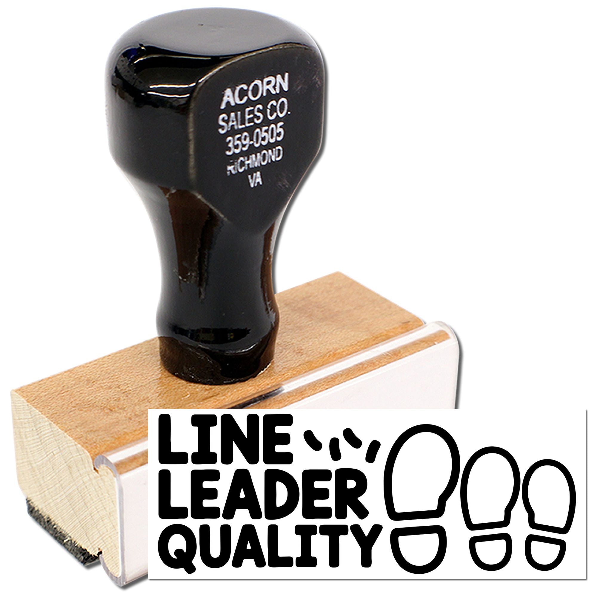 Custom Line Leader Quality rubber stamp for marking wood products, packaging, or branded inspection labels.