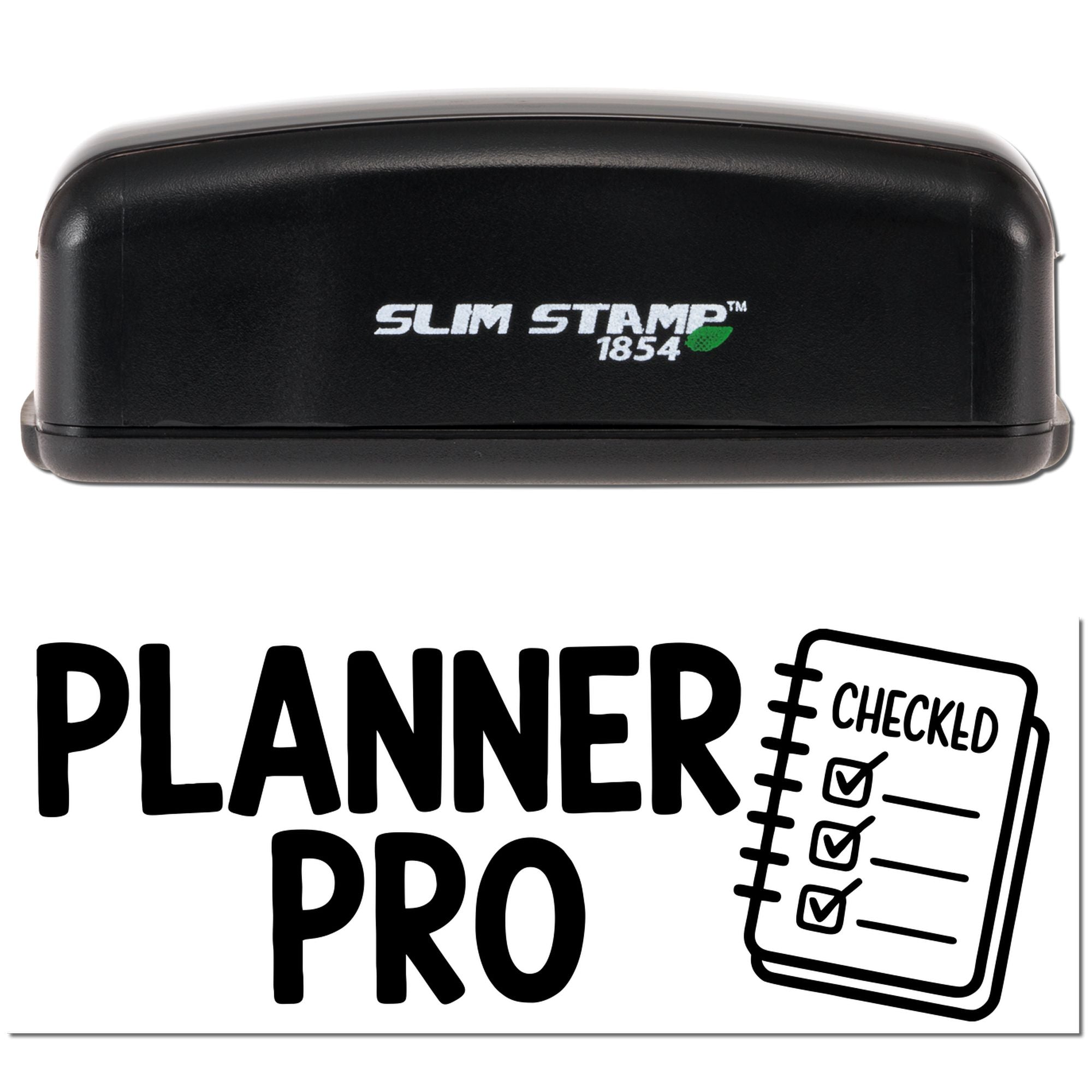 Slim Stamp 1854 Planner Pro rubber stamp with checklist icon, ideal for planner organization and task tracking.