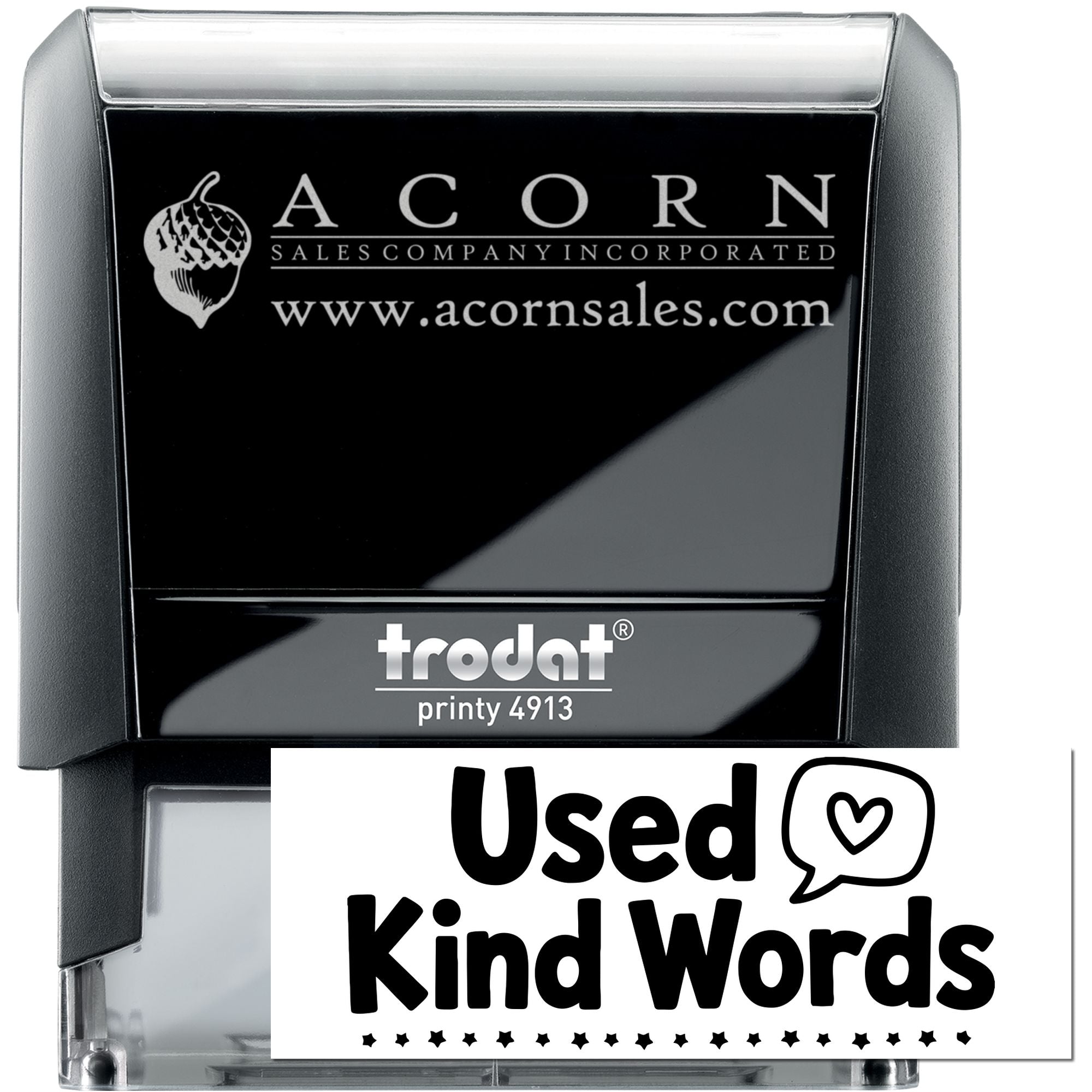 Custom self-inking rubber stamp for Acorn Sales Company Incorporated with Trodat Printy 4913 logo and website imprint.