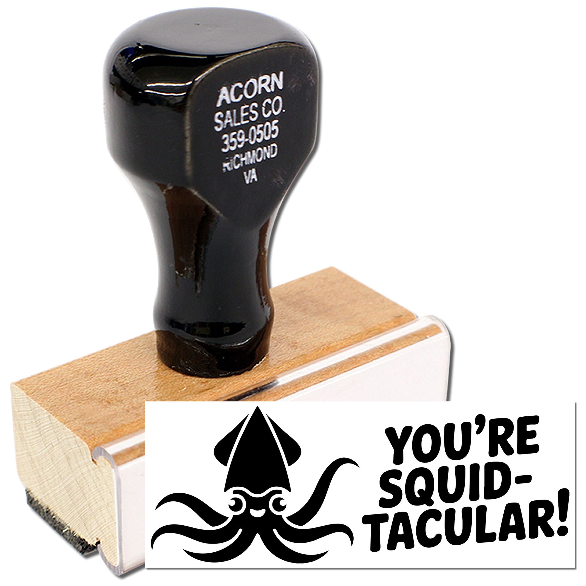 Custom rubber stamp with octopus design and Youre squid-tacular! slogan for business branding