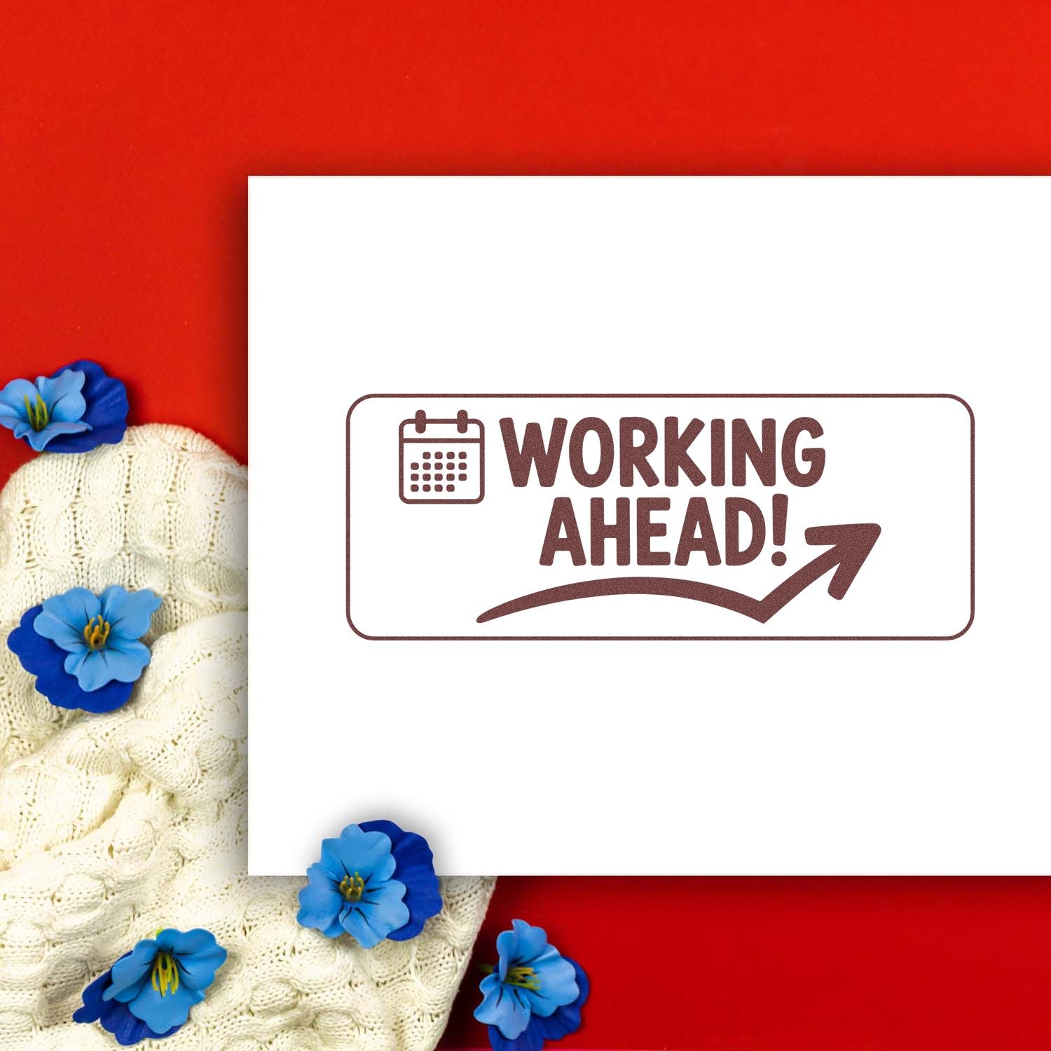Working Ahead rubber stamp design with calendar icon and arrow, ideal for planner, office, and productivity projects.