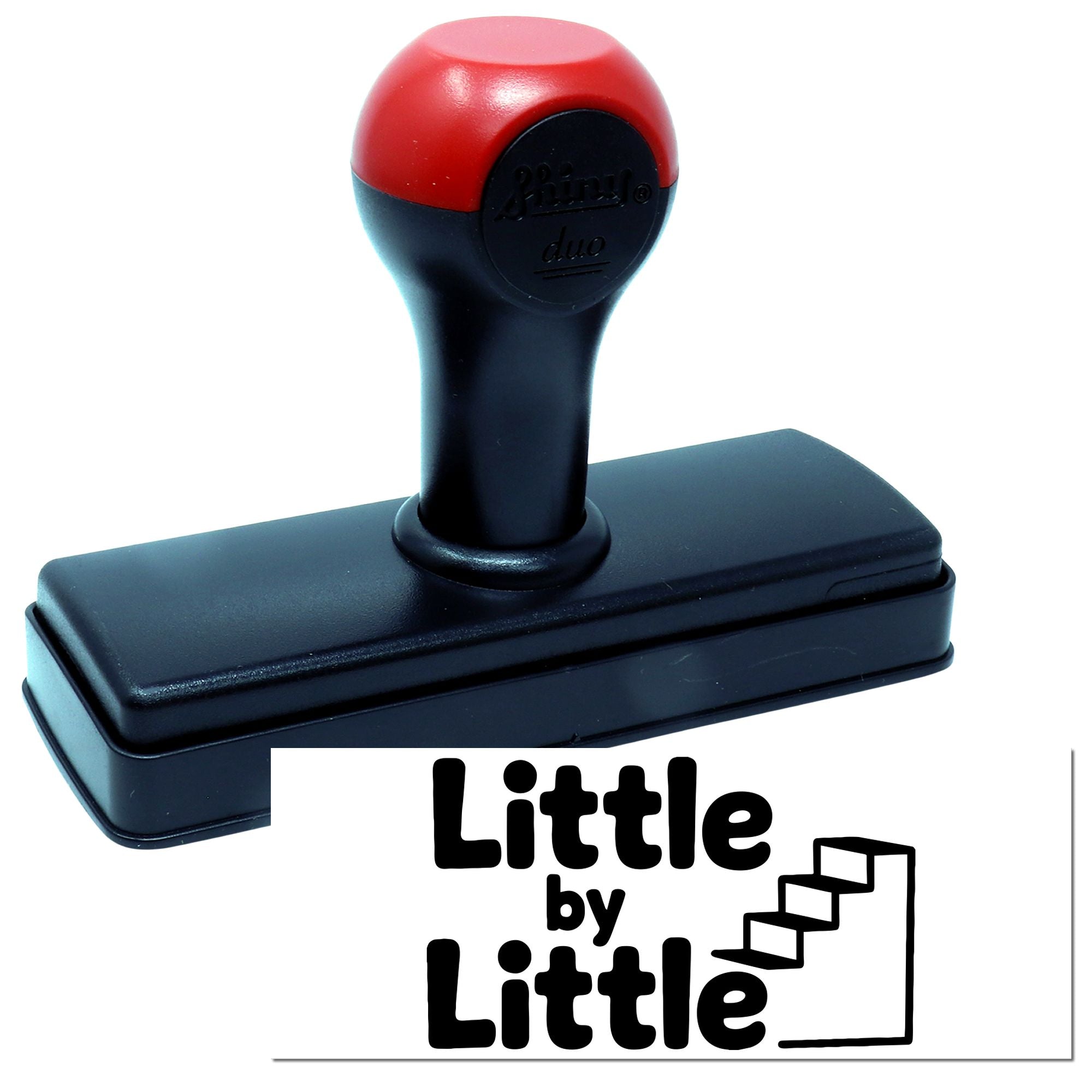 Self-inking custom rubber stamp with Little by Little logo for branding, packaging, and small business use.