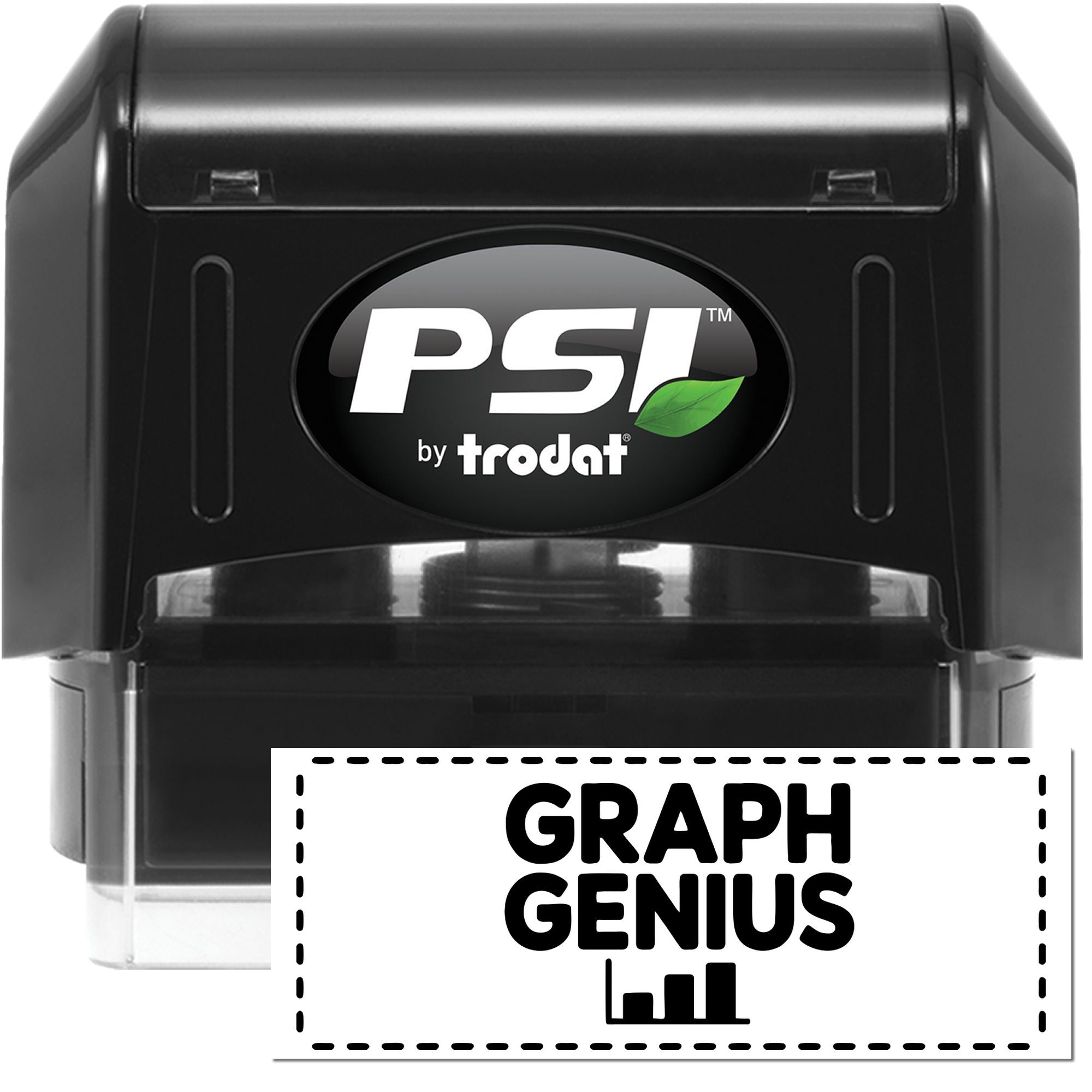 PSI by Trodat self-inking rubber stamp with Graph Genius design for custom business branding and office use
