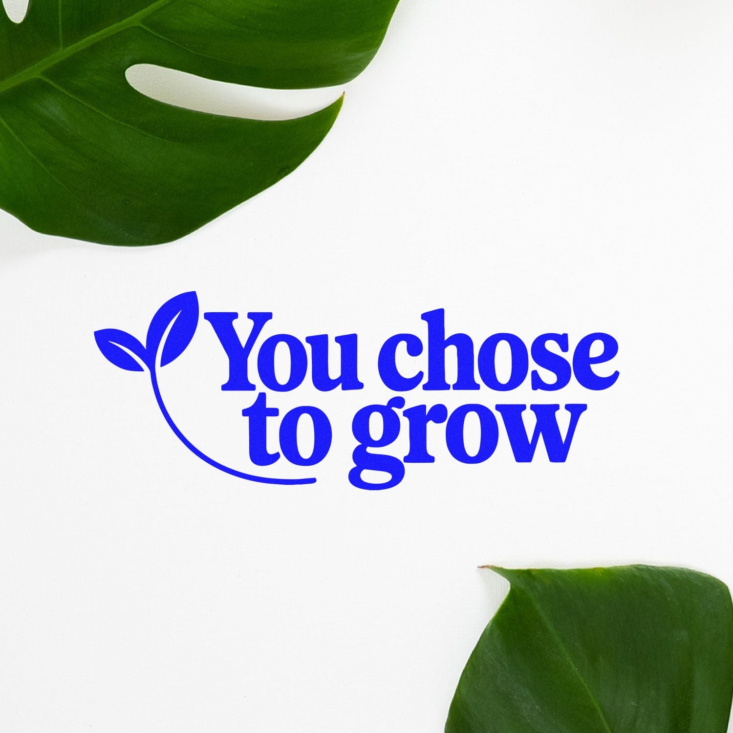 Eco-friendly custom rubber stamp design reading You chose to grow with leaf icon for sustainable branding and packaging.