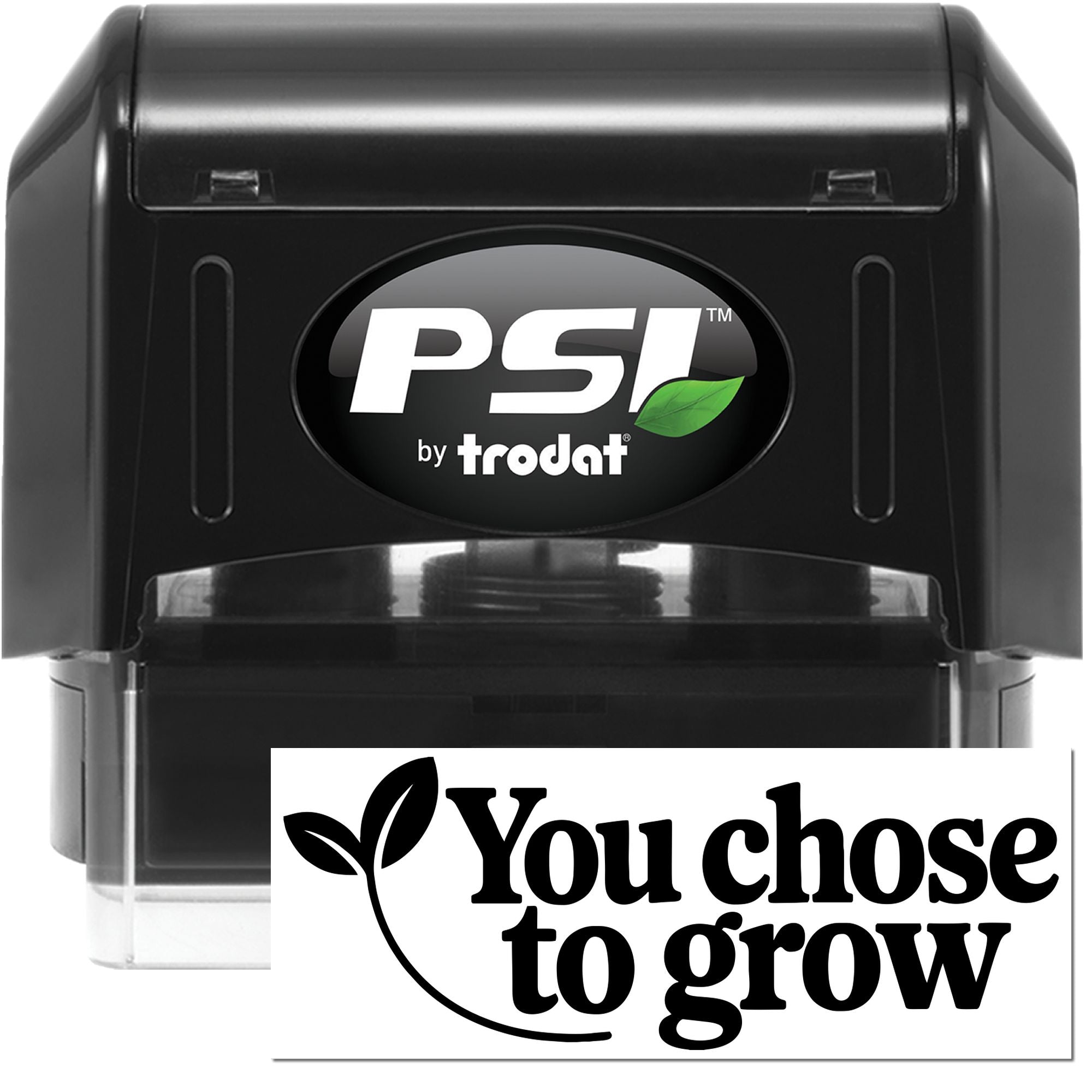 PSI by Trodat self-inking rubber stamp with custom You choose to grow branding for business use.