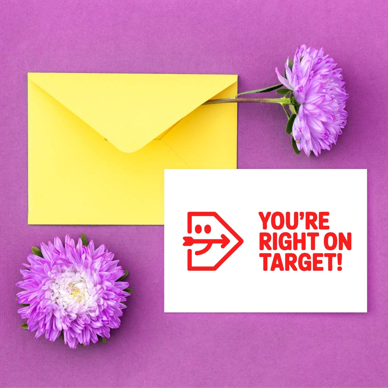 Red rubber stamp saying Youre Right on Target! with target icon for card making, planners, and office crafts.