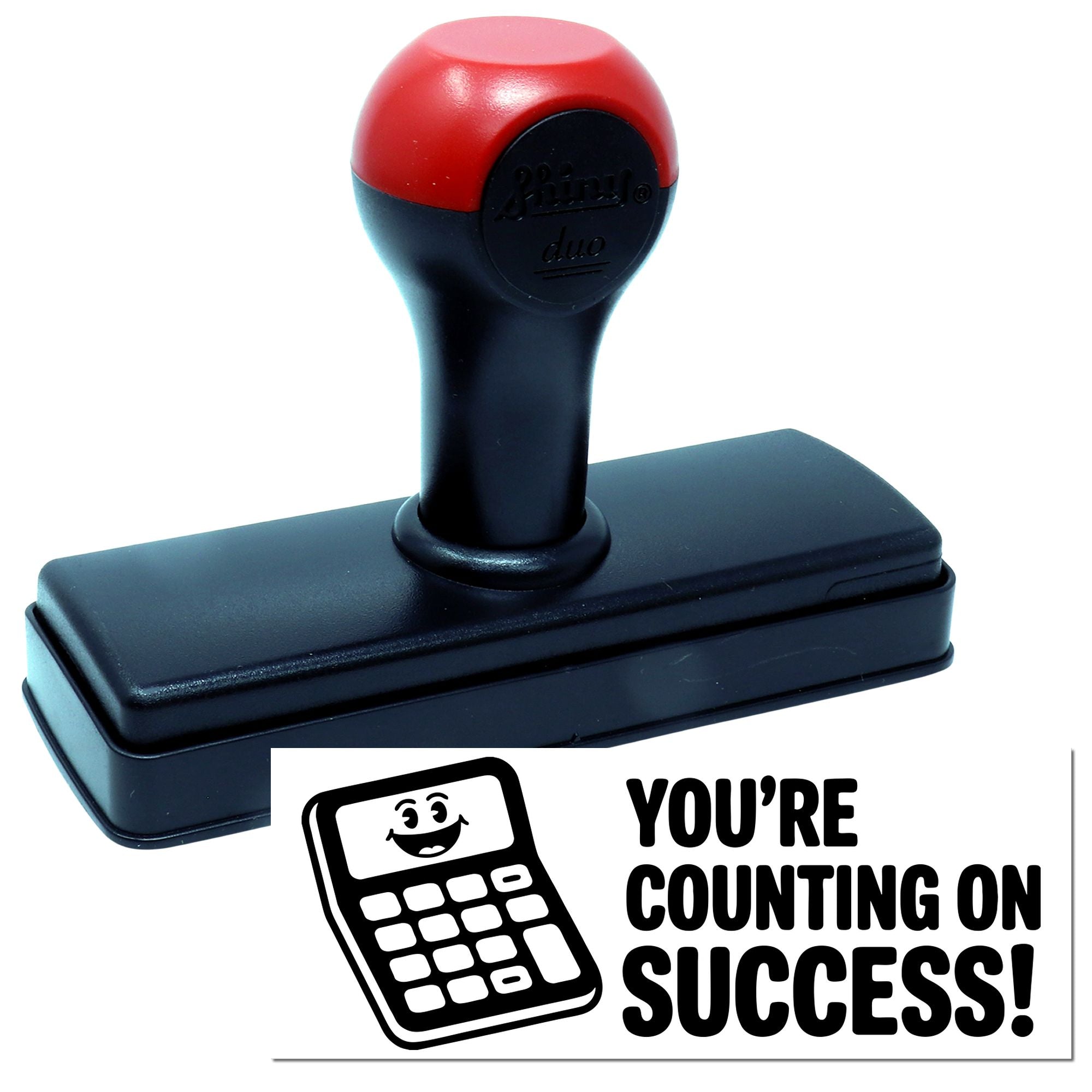 Self-inking rubber stamp with Youre Counting on Success! calculator design for motivational business use.