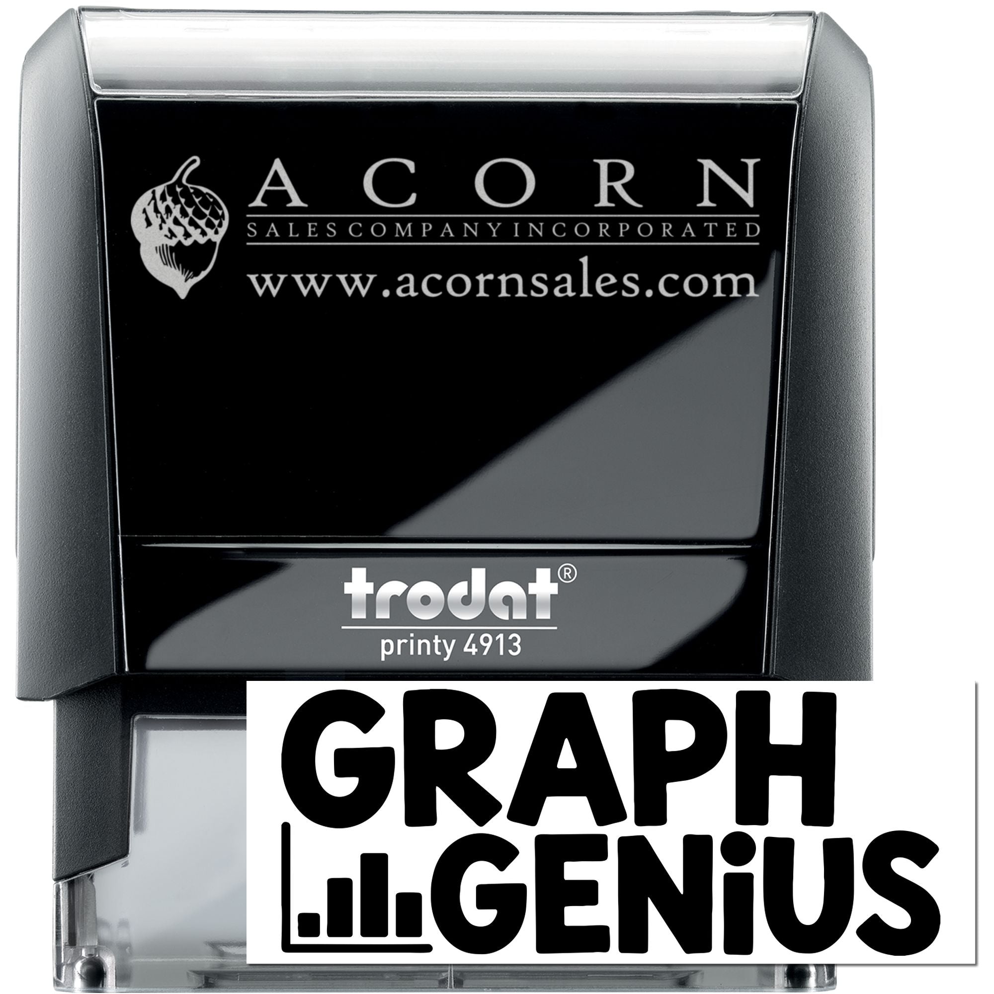 Custom self-inking rubber stamp for Acorn Sales Company with logo, website, and Trodat Printy 4913.
