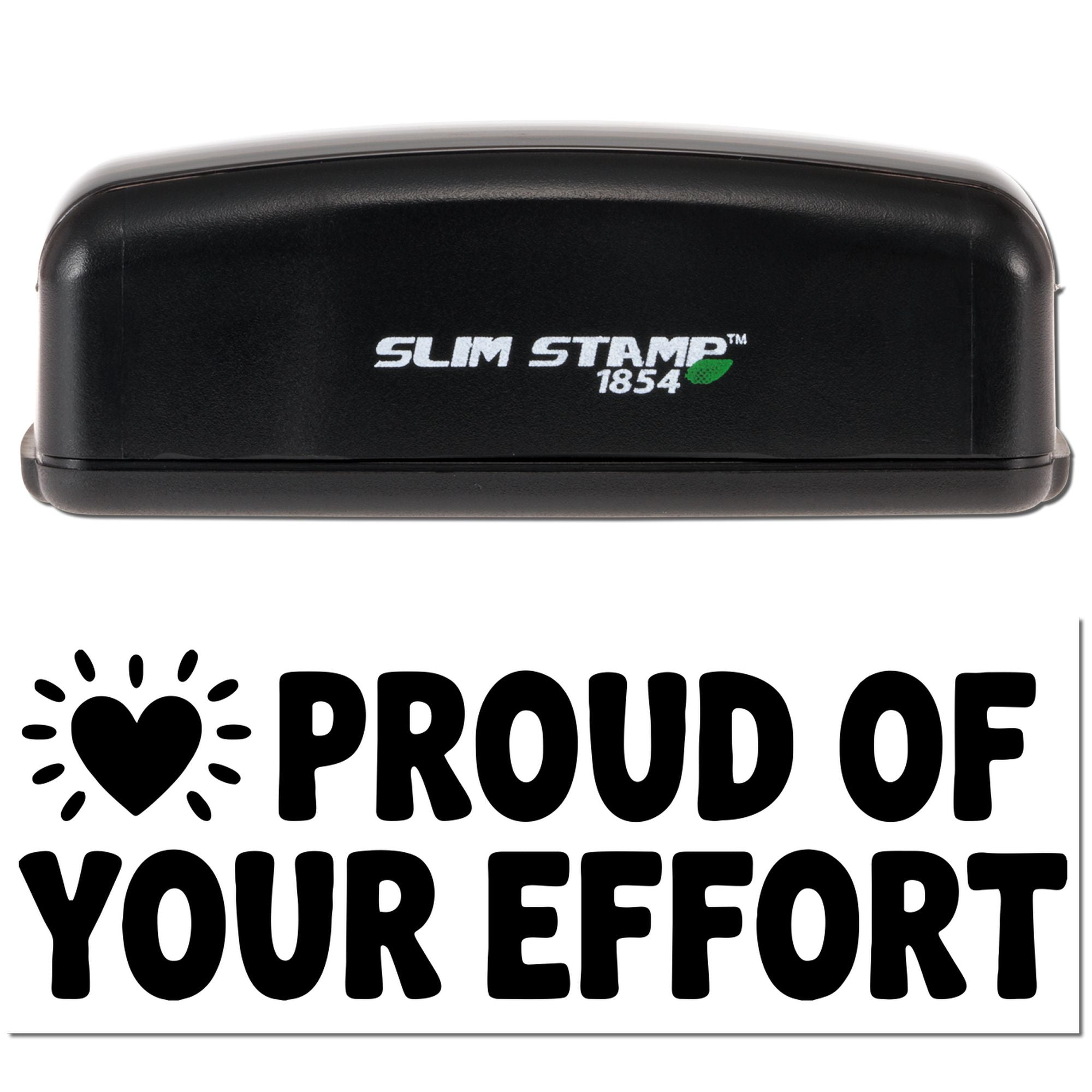 Custom rubber stamp with Proud of Your Effort message and heart icon, ideal for motivational grading and business use.