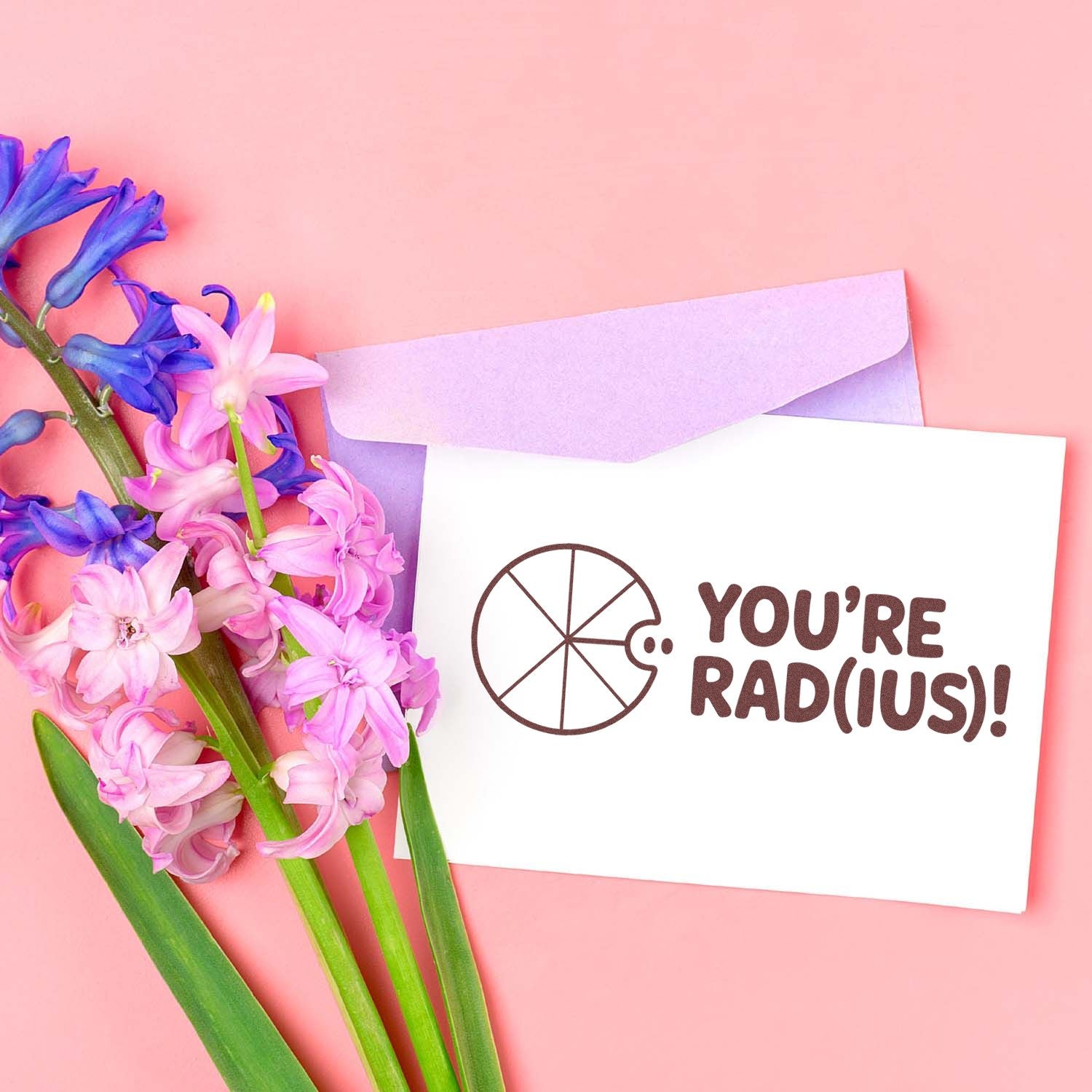 Youre Rad-ish rubber stamp design with punny lettering and radish icon for handmade cards and stationery.