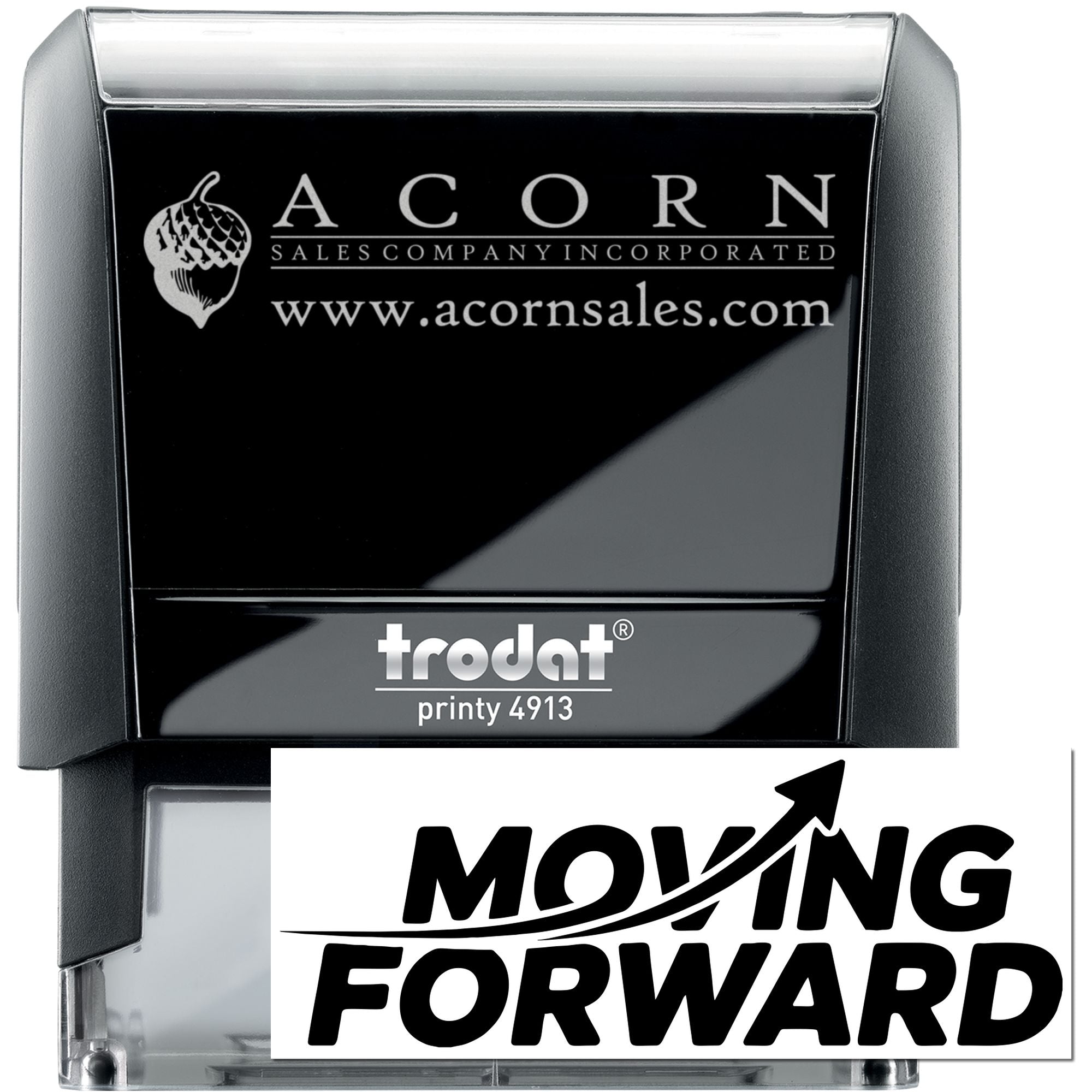 Custom Trodat Printy 4913 self-inking rubber stamp for Acorn Sales Company Incorporated, featuring logo and website.