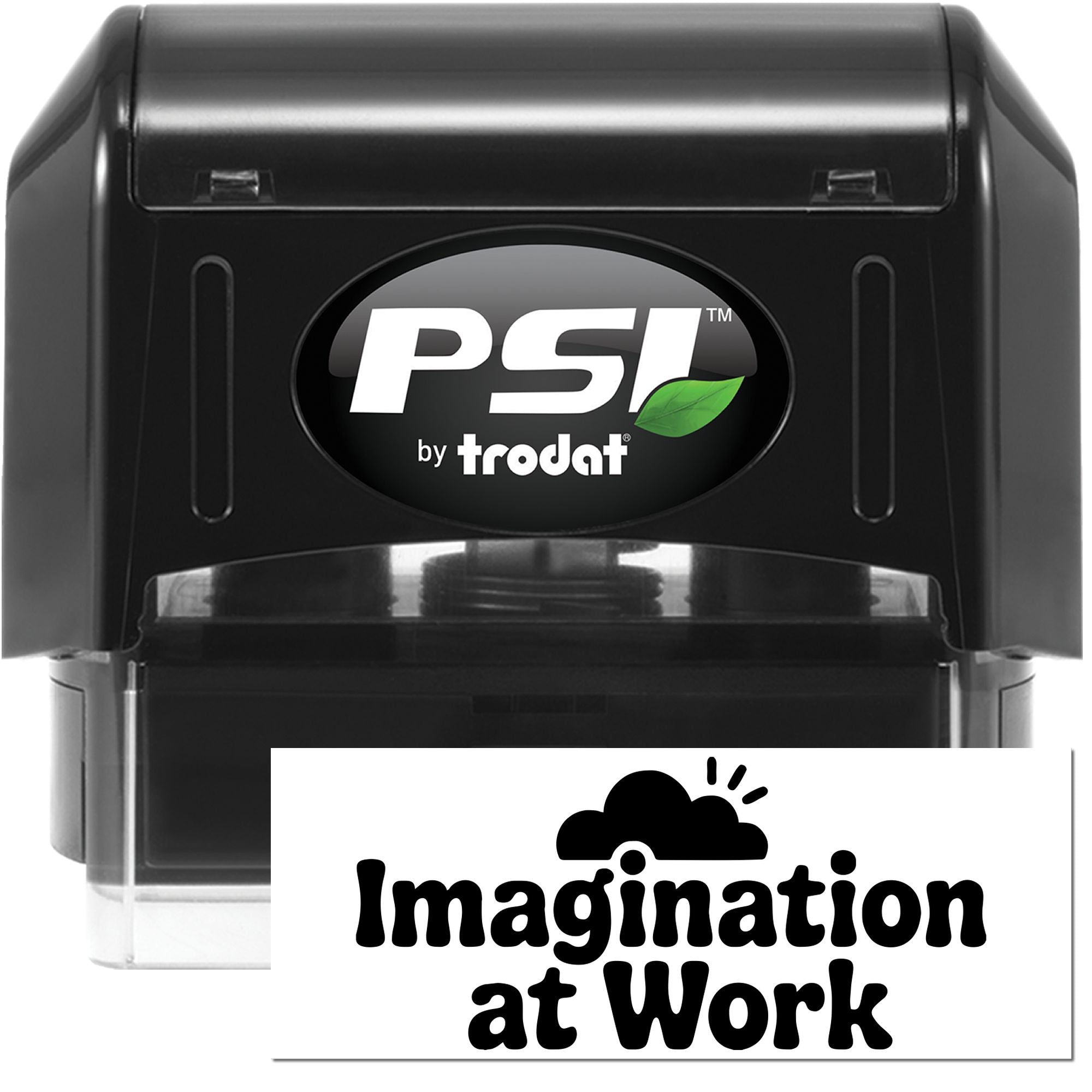 PSI by Trodat self-inking rubber stamp with Imagination at Work imprint for custom office branding
