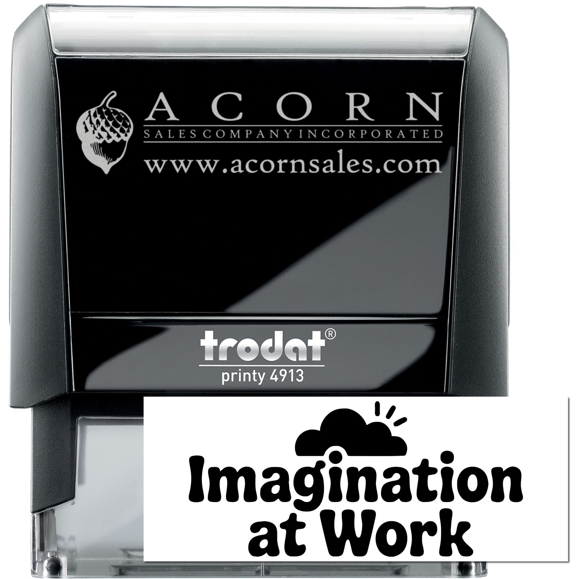 Custom Trodat Printy 4913 self-inking rubber stamp for Acorn Sales Company Incorporated logo and website.
