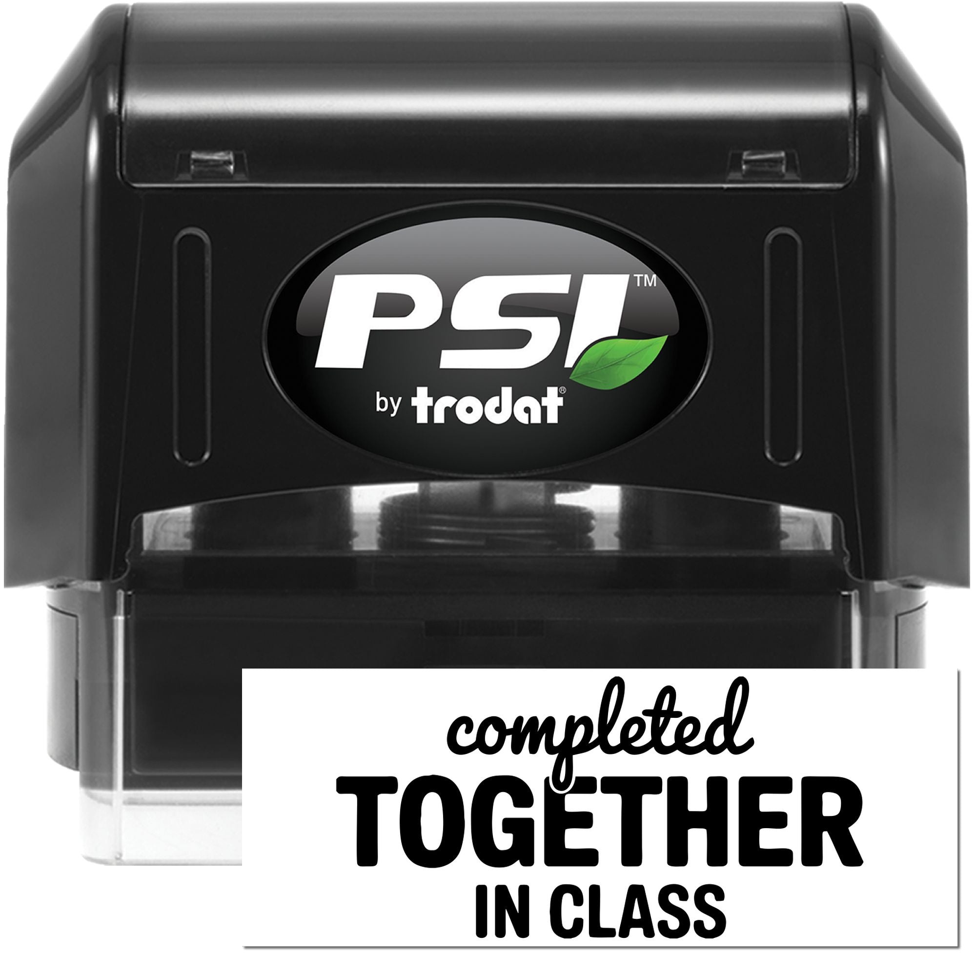 PSI by Trodat self-inking rubber stamp with Completed Together in Class imprint for classroom work marking.