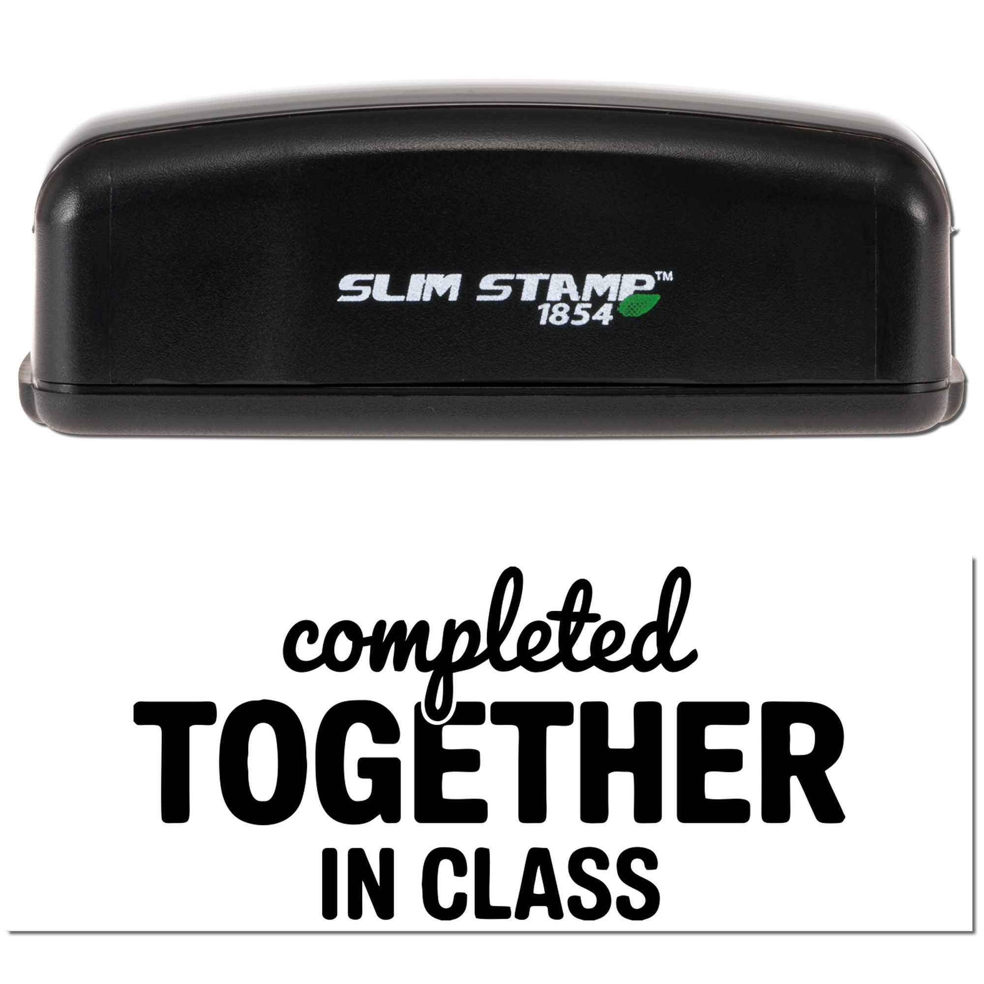 Self-inking rubber classroom stamp with Completed Together in Class imprint for teacher use