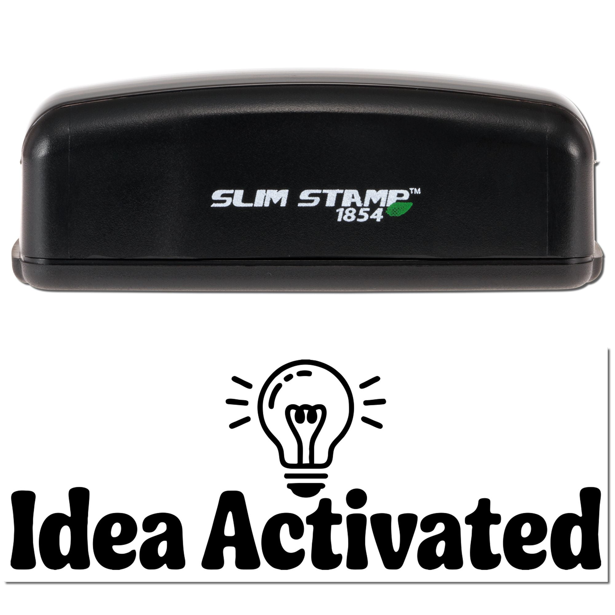 Slim Stamp 1854 rubber stamp with Idea Activated light bulb design for creative branding and office use