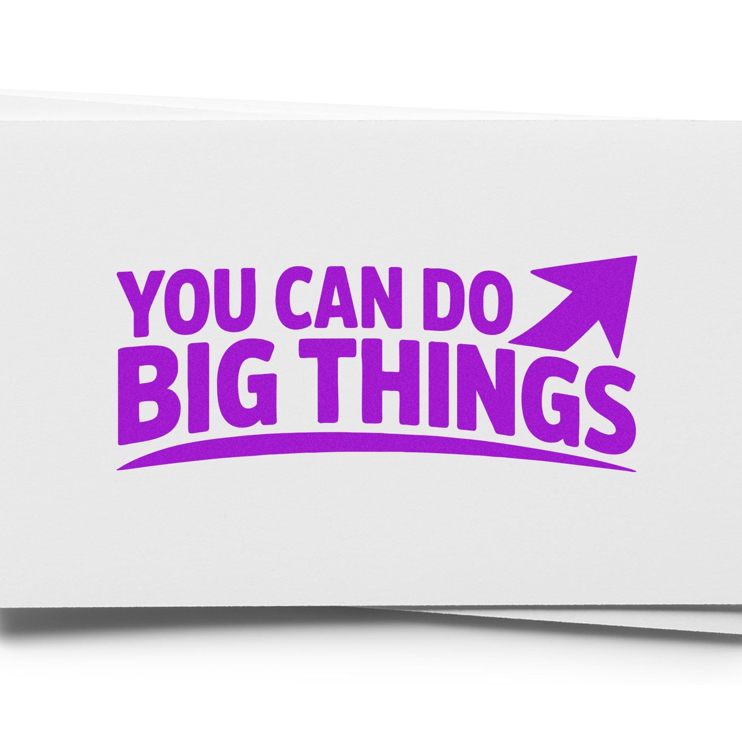 Motivational rubber stamp design with purple You Can Do Big Things text and upward arrow.