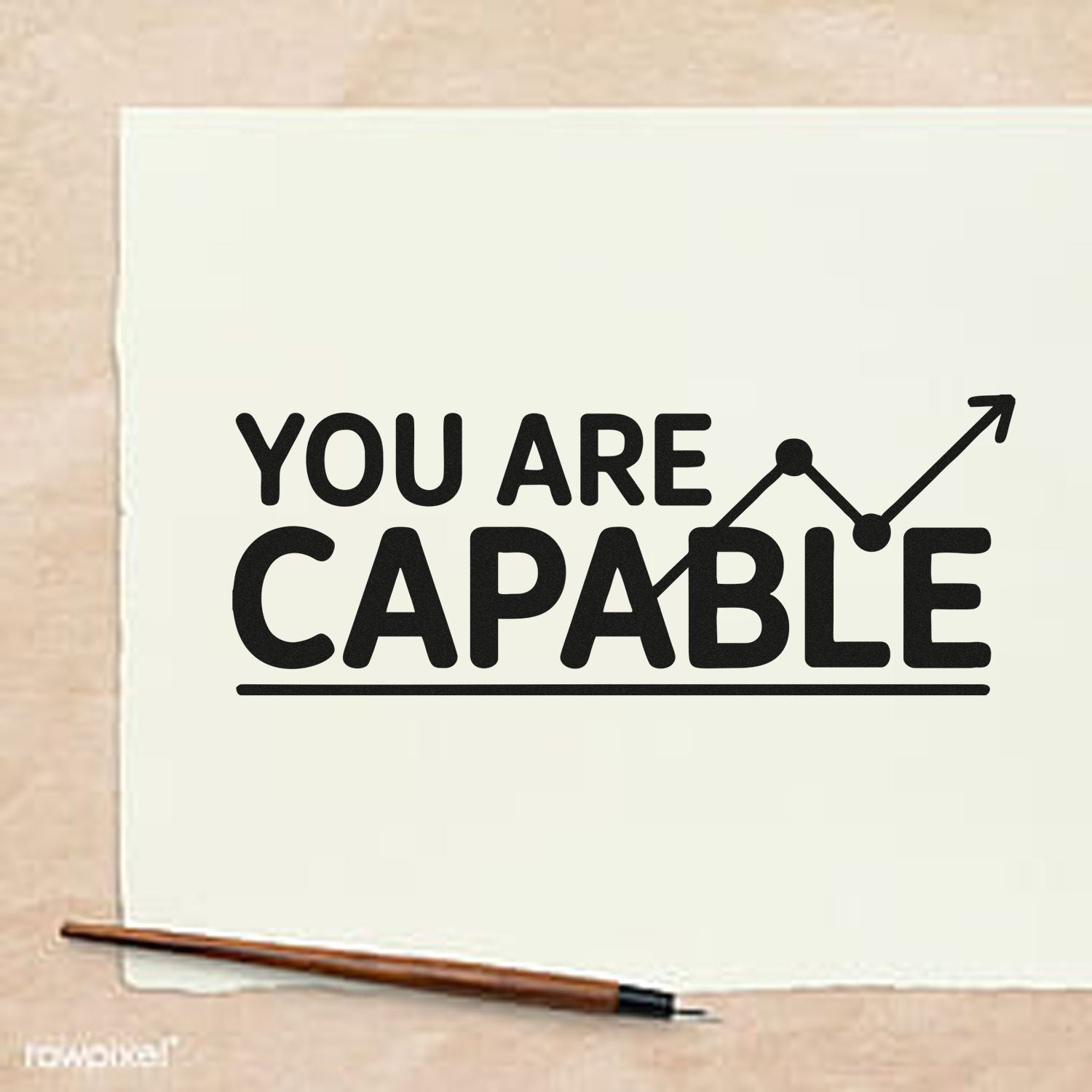 Motivational rubber stamp design with You Are Capable and rising arrow for encouragement and success.