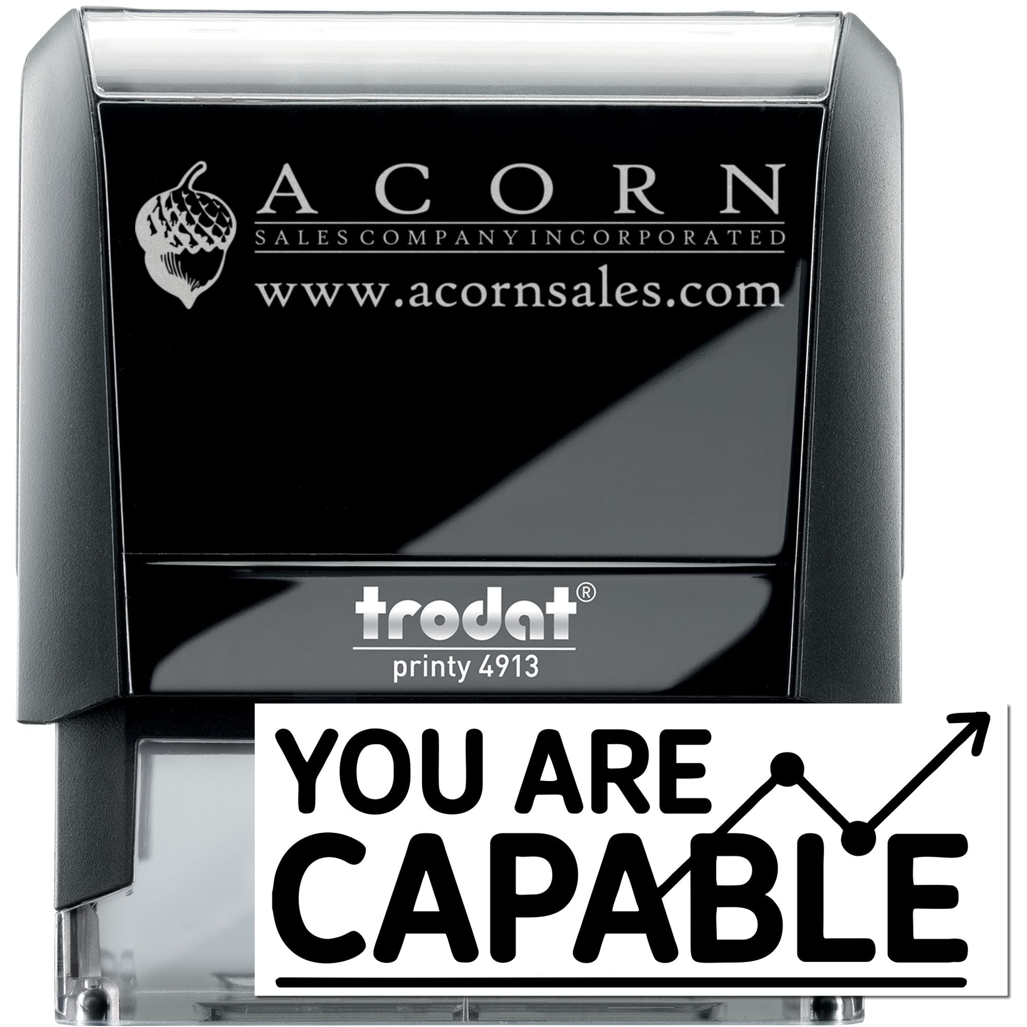 Custom Trodat Printy 4913 self-inking rubber stamp for Acorn Sales Company Incorporated with logo and website