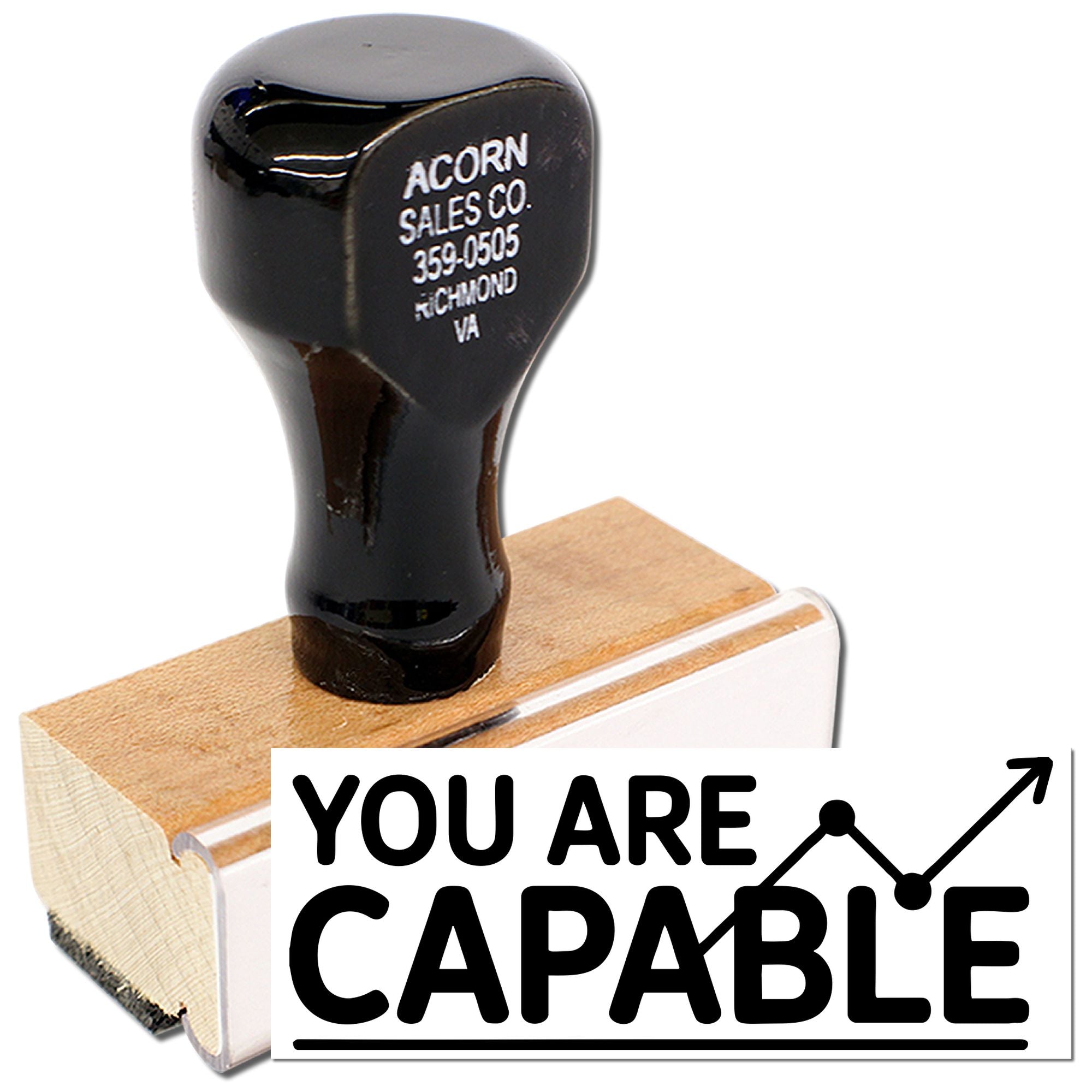 Motivational rubber stamp with You Are Capable message and upward growth chart design