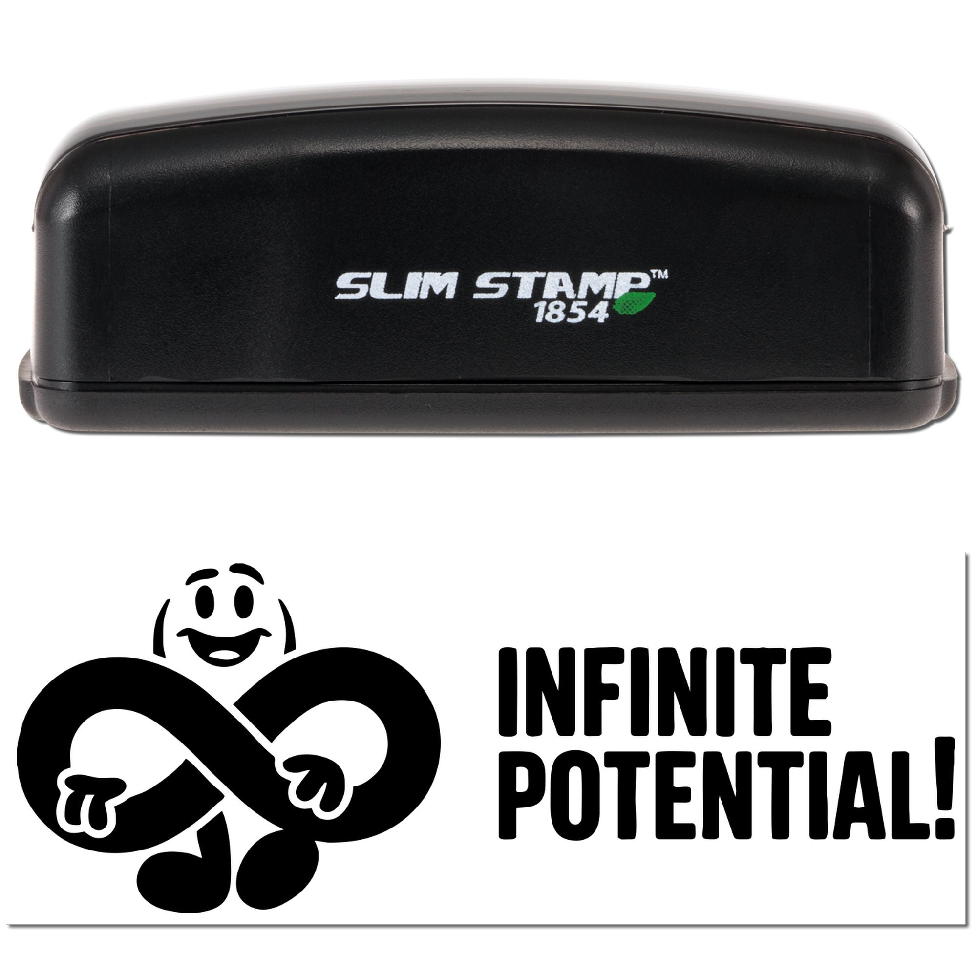 Slim Stamp 1854 self-inking rubber stamp imprint with Infinite Potential! smiley infinity design.