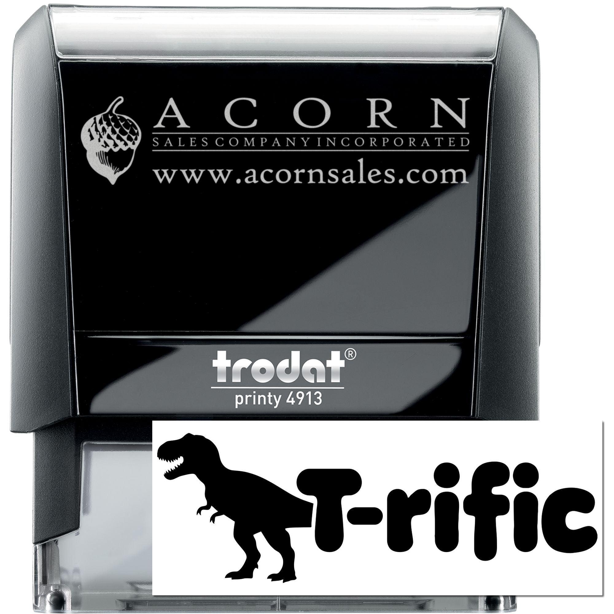 Custom self-inking rubber stamp, Trodat Printy 4913, featuring Acorn Sales logo and website imprint
