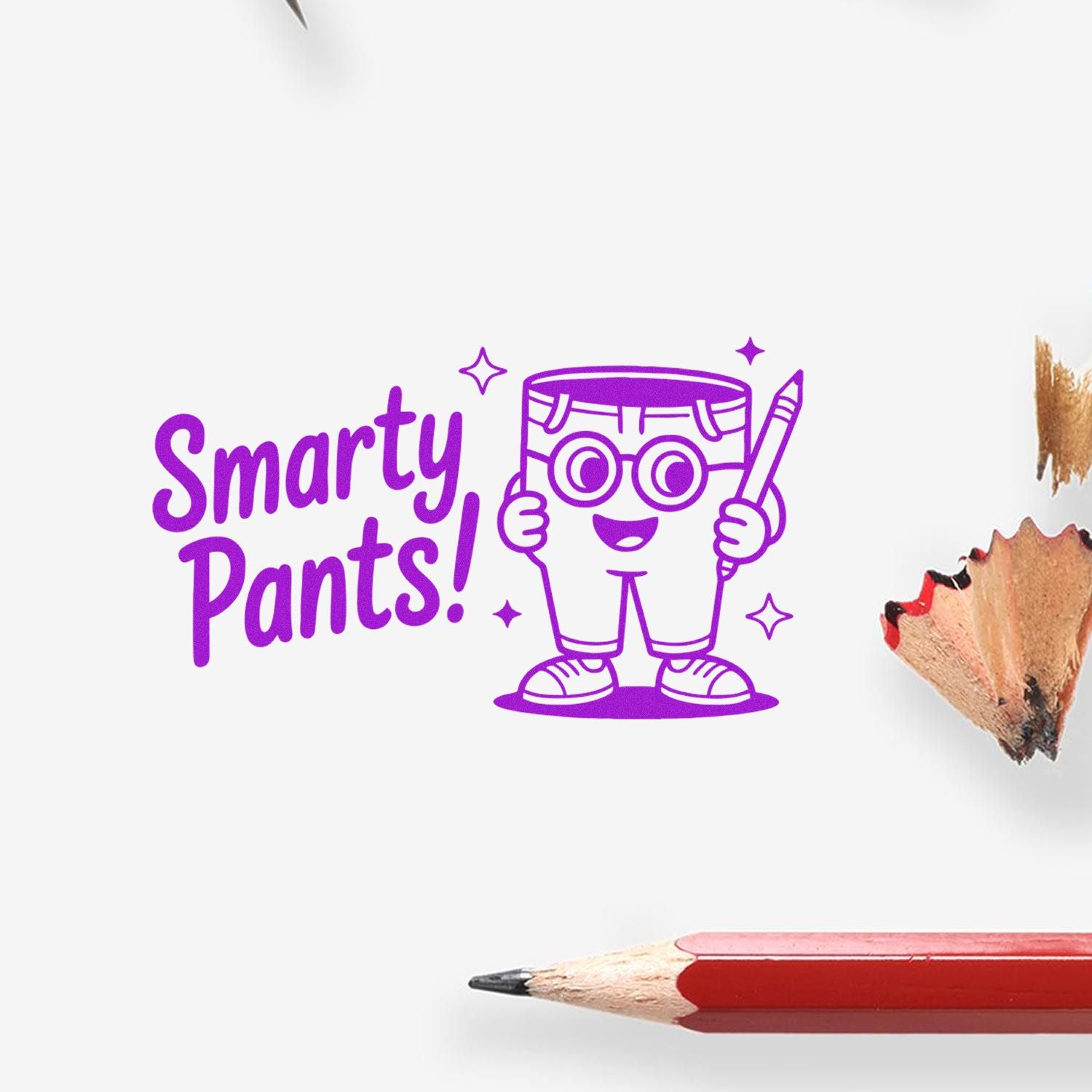 Smarty Pants rubber stamp with playful pencil character, perfect for teacher rewards, classroom crafts, and student projects.