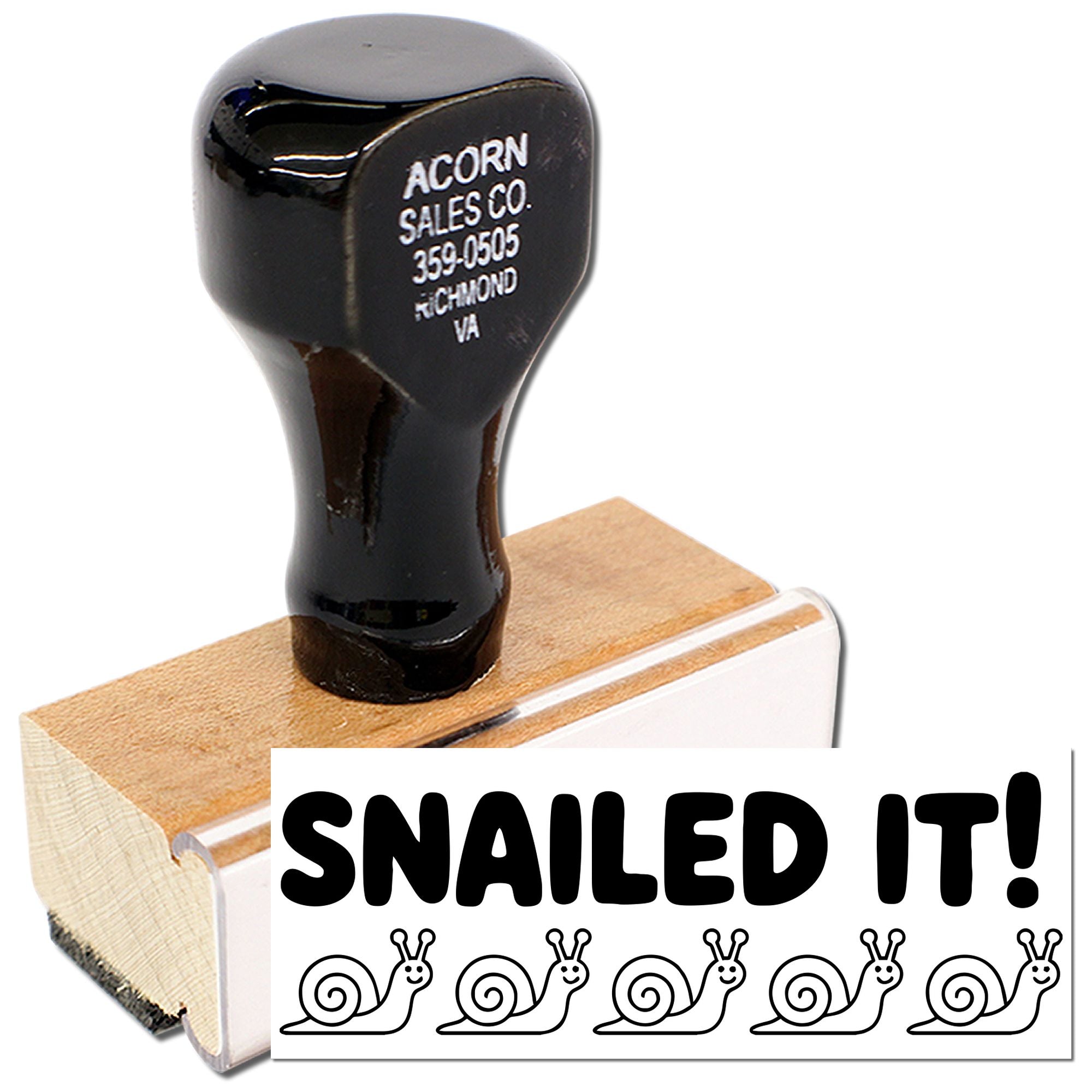 Snailed It rubber stamp with snail design, ideal for craft projects, planners, and packaging labels.